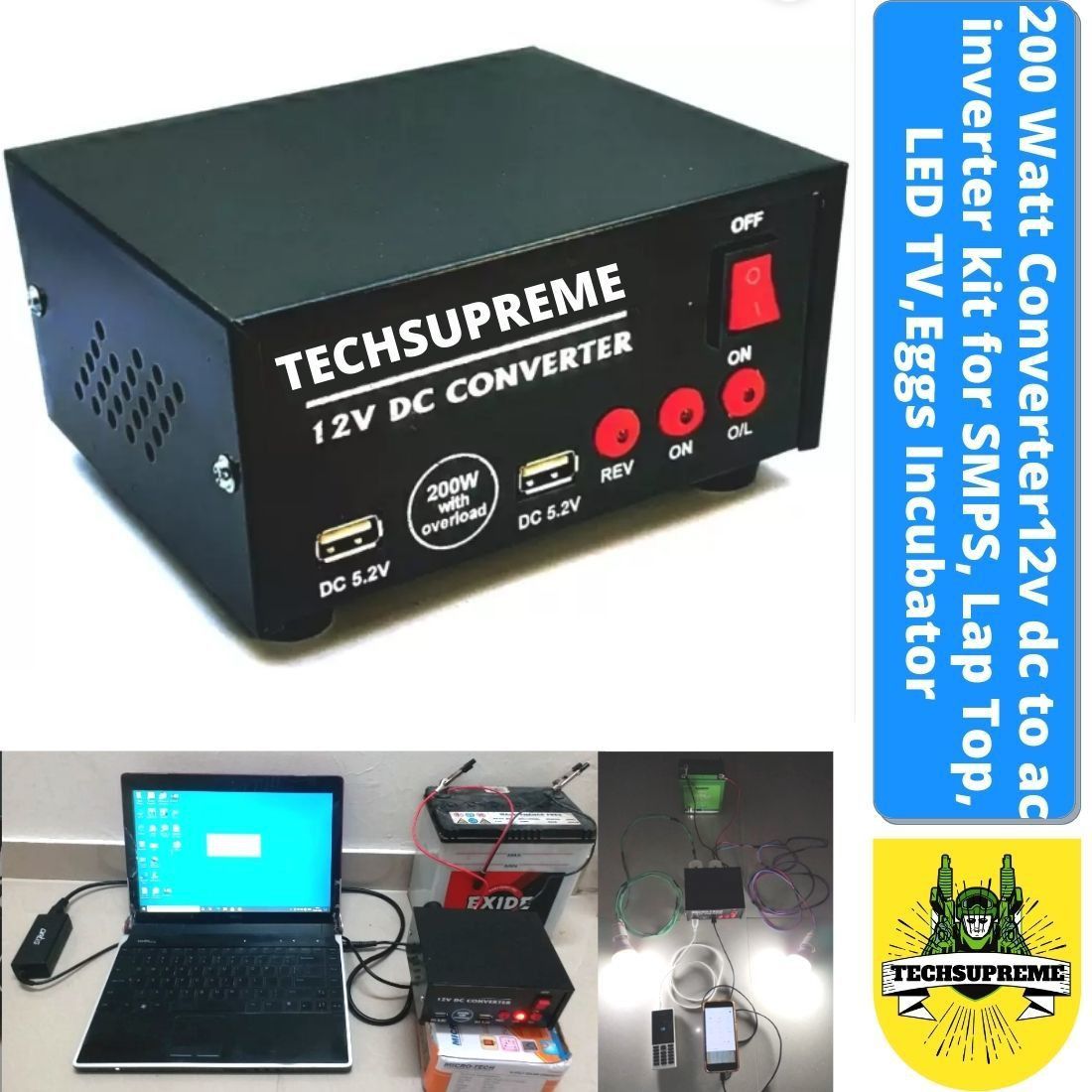 techsupreme Cheap & Beast 200 W Converter 12v dc to ac inverter kit - SMPS, Lap Top, LED TV Electronic Components Electronic Hobby Kit-picture-10