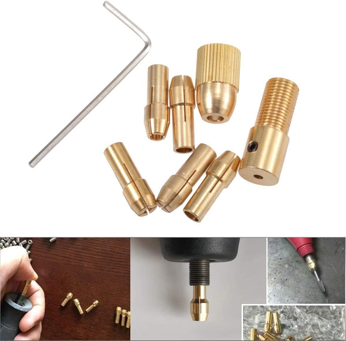 ag electro 7 Pcs Mini Drill Chuck 555 Collet Set with 5 Brass Collets & Allen Key-picture-11