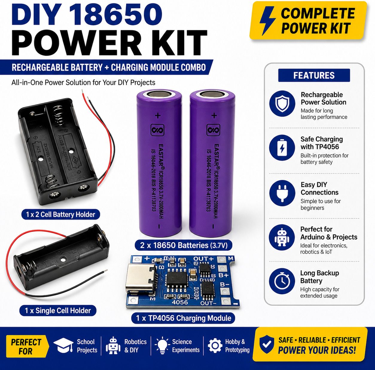 aarl 18650 Lithium Battery Kit with Charging Module Educational Electronic Hobby Kit-picture-17