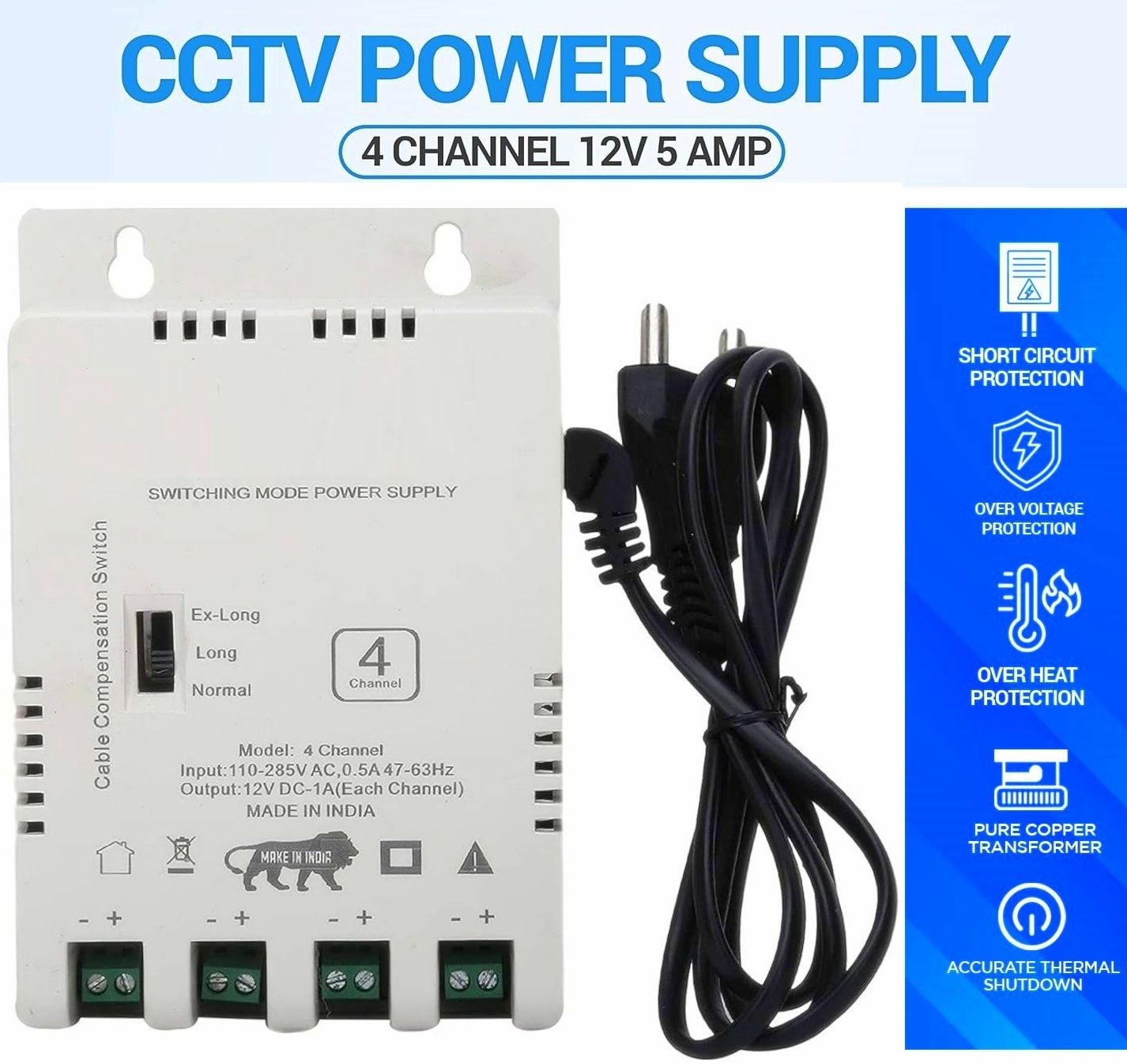 BALRAMA 4 Channel CCTV SMPS 12 Volt 5 Amp Power Supply for Security Dome Bullet Cameras 60 Watts PSU-image-37