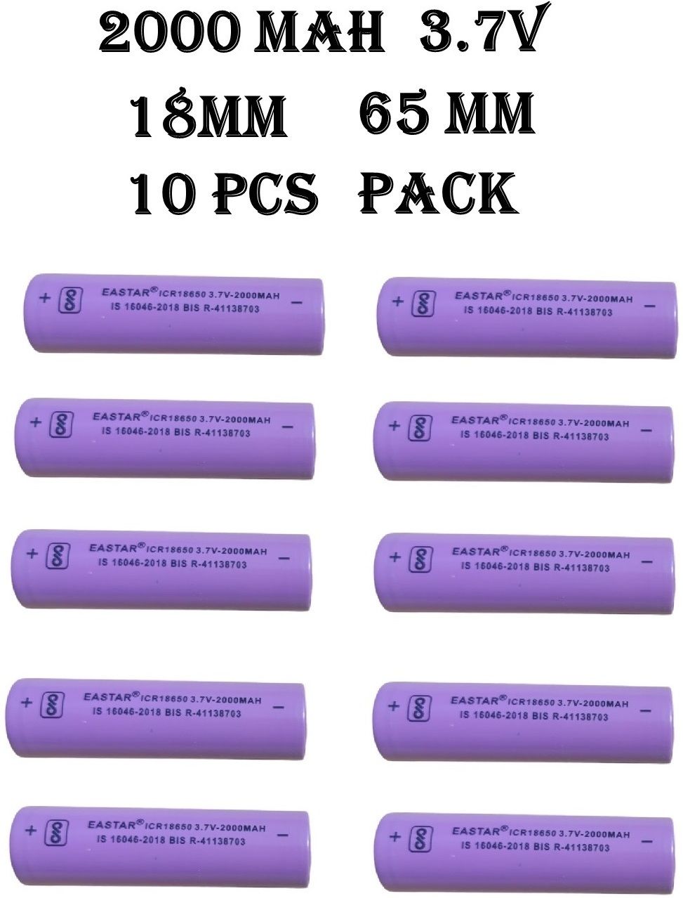 10 PCS EASTAR 18650 3.7V 2000 MAH LITHIUM ION RECHARGEABLE BATTERY Electronic Components Electronic Hobby Kit
