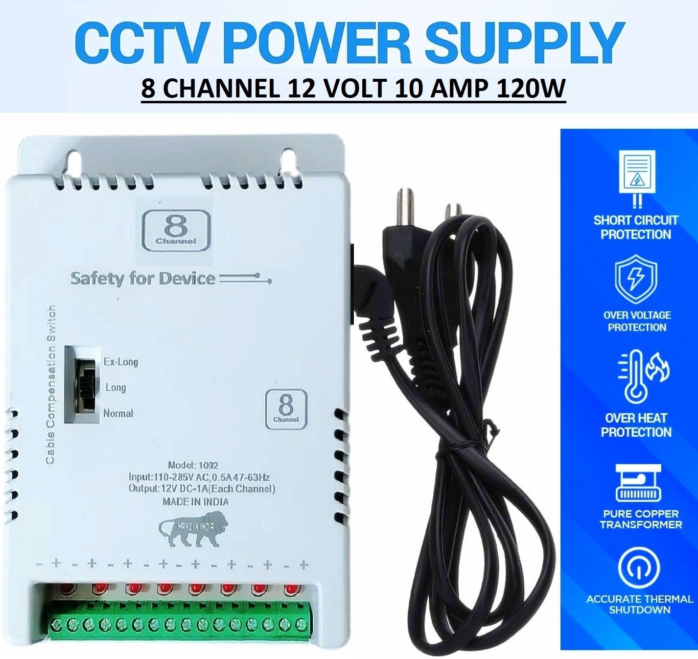 8 Channel CCTV Camera SMPS Power Supply Adapter 12V 10A 120W AC to DC Converter 10 A Rotary Dimmer