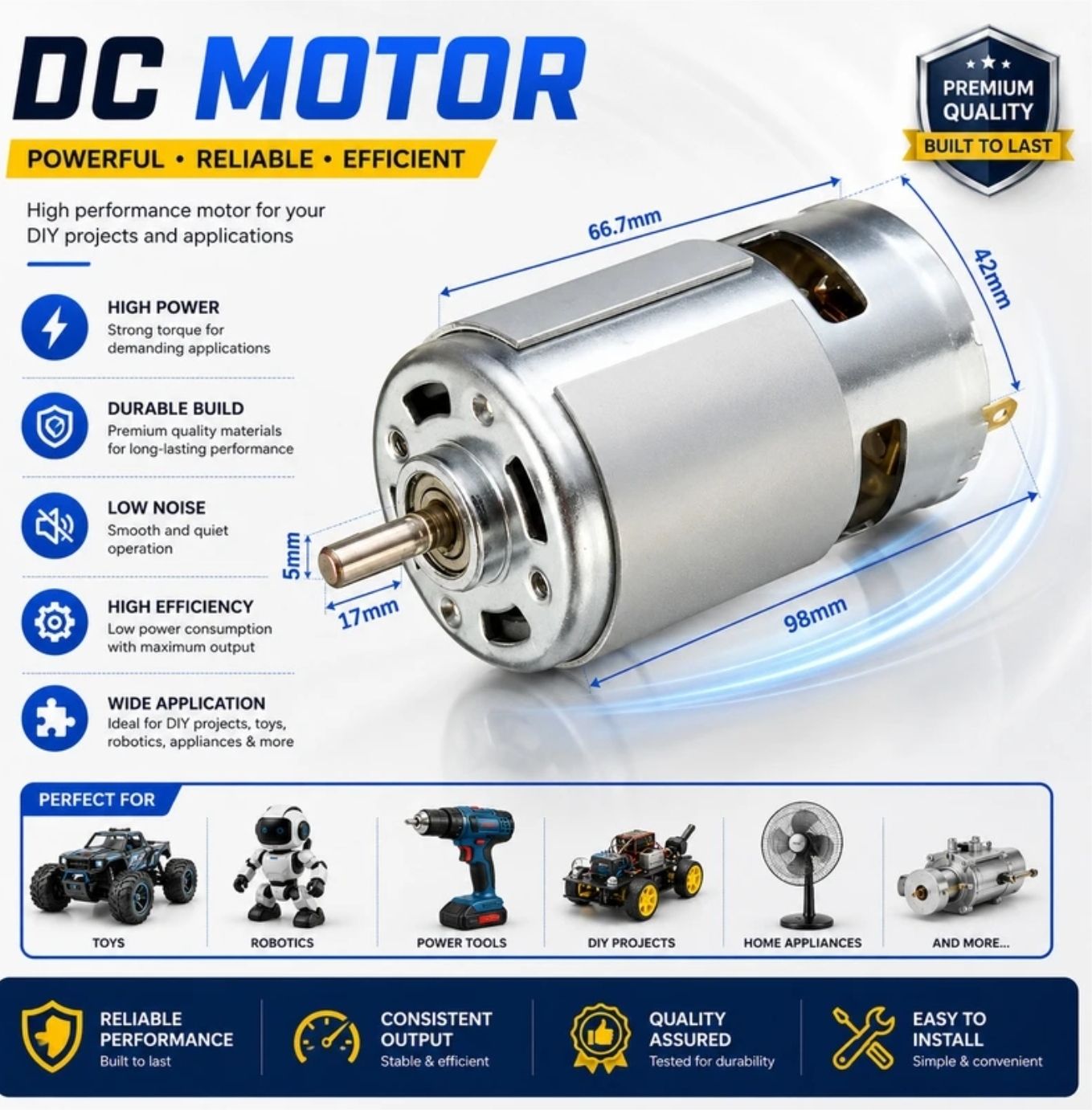 RS555 ELECTRIC MOTOR DIY PROJECTS ROBOTIC Drill Motor (Pack of 1) Electronic Components Electronic Hobby Kit-image-46