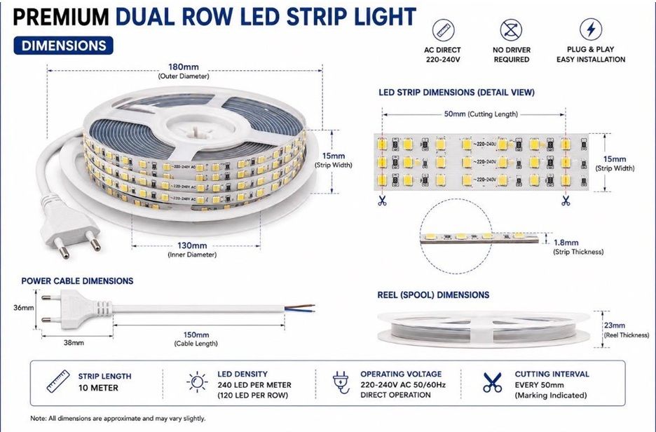 3ree PREMIUM DUAL ROW LED STRIP LIGHT - WHITE ORIGINAL Electronic Components Electronic Hobby Kit-picture-36