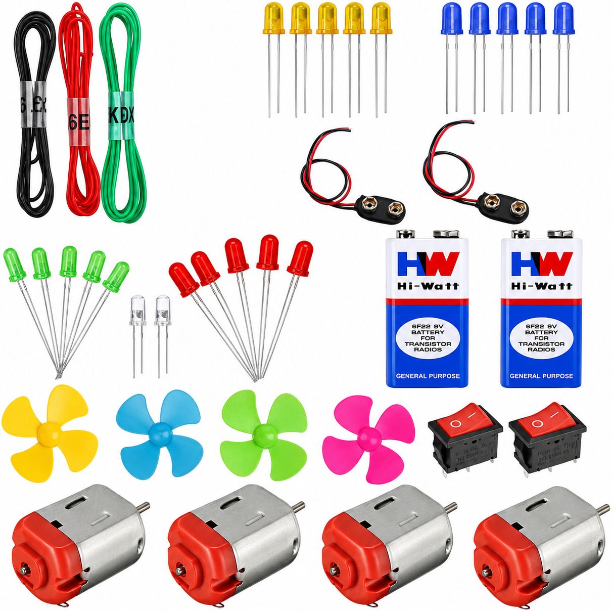 opulentsd Dc Motor with Propeller/ 9v Battery / Snap / Mini Rocker Electronic Components Electronic Hobby Kit-picture-3