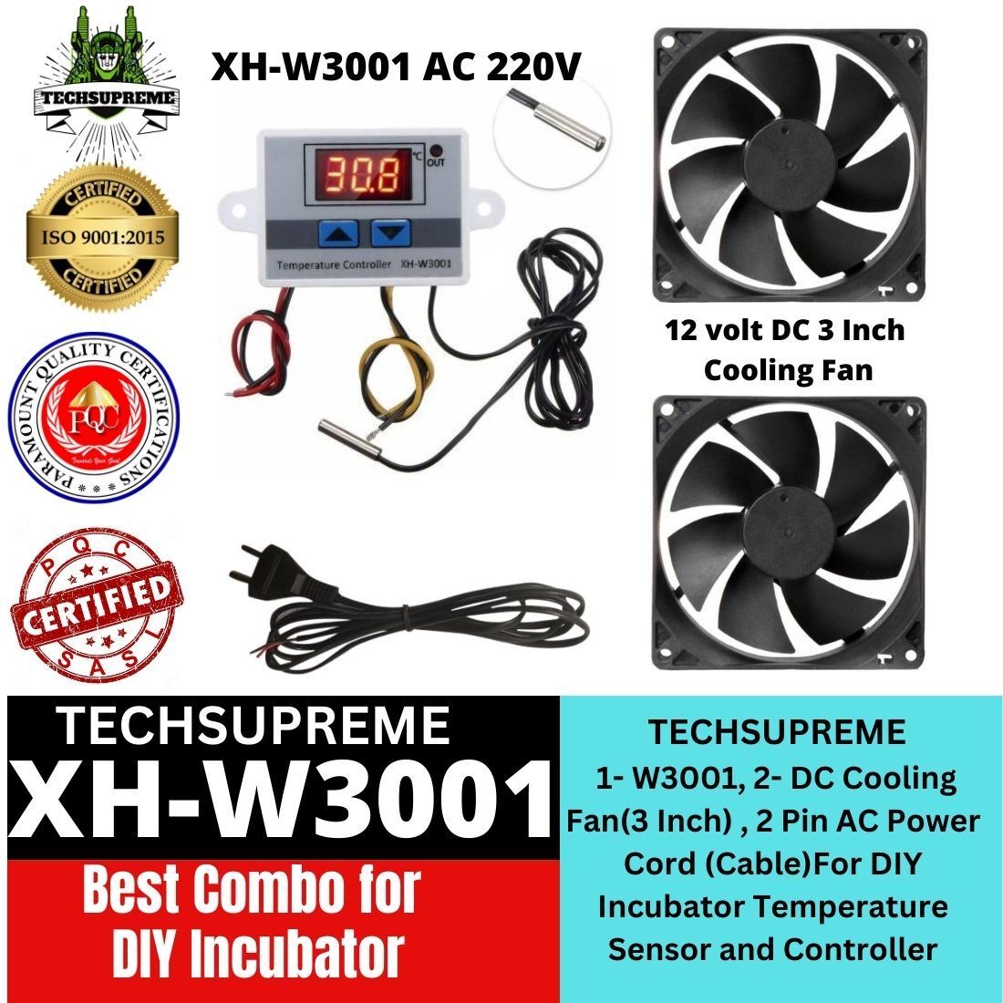 W3001 Cooling Fan AC Power Cord (Cable) For Diy Incubator 1F Temperature Sensor and Controller Electronic Hobby Kit-image-19
