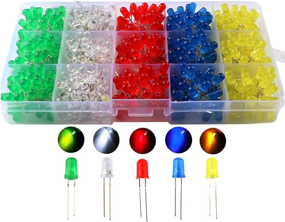 500pcs (5 Colors x 90pcs) 5mm LED Light Emitting Diode Round Assorted Color Light Electronic Hobby Kit-image-37