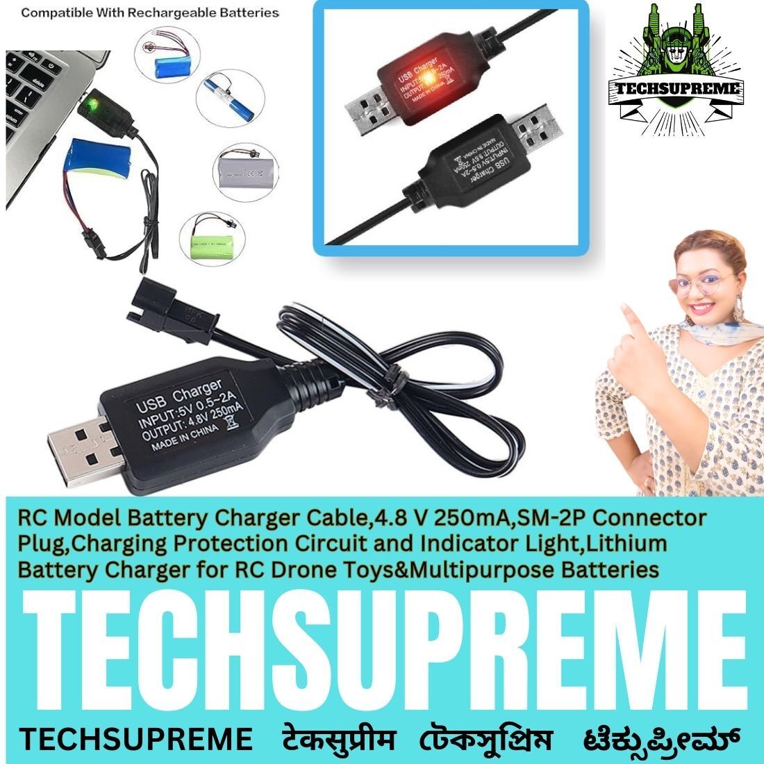 2P USB Charger Cable 3.7V 1200mAh 18650 Li-ion Rechargeable Battery Charger A3 Electronic Components Electronic Hobby Kit-image-12