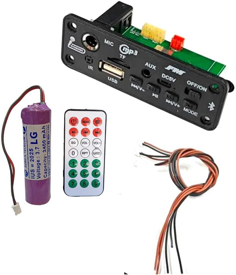 Bluetooth MP3 Module with Remote 2400mAh Battery 2 Connector Wires| USB ,MIC AUX Electronic Components Electronic Hobby Kit