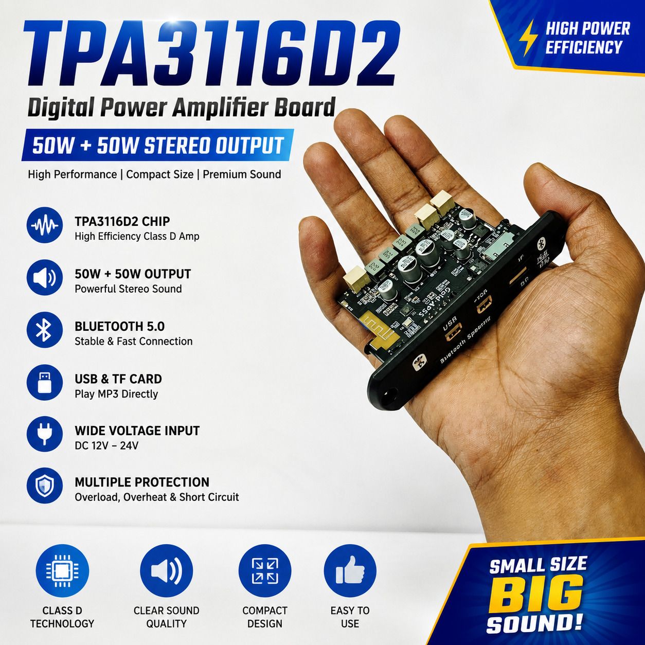 TPA3116D2 Gold-AP55 BT Channel Stereo Power Digital Audio Power Sound Recorder and Sound Circuit Electronic Hobby Kit-image-49