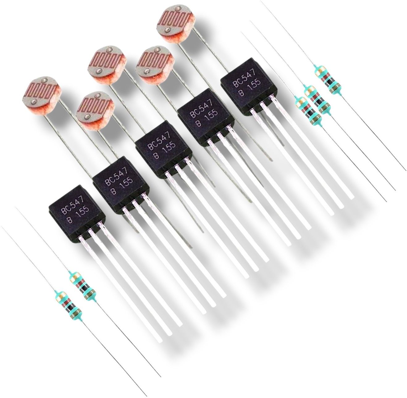 (PACK OF 5)GL5516 LDR 5MM SENSOR+BC547+1K ¼ Watt for Arduino &School Project Electronic Components Electronic Hobby Kit-image-2