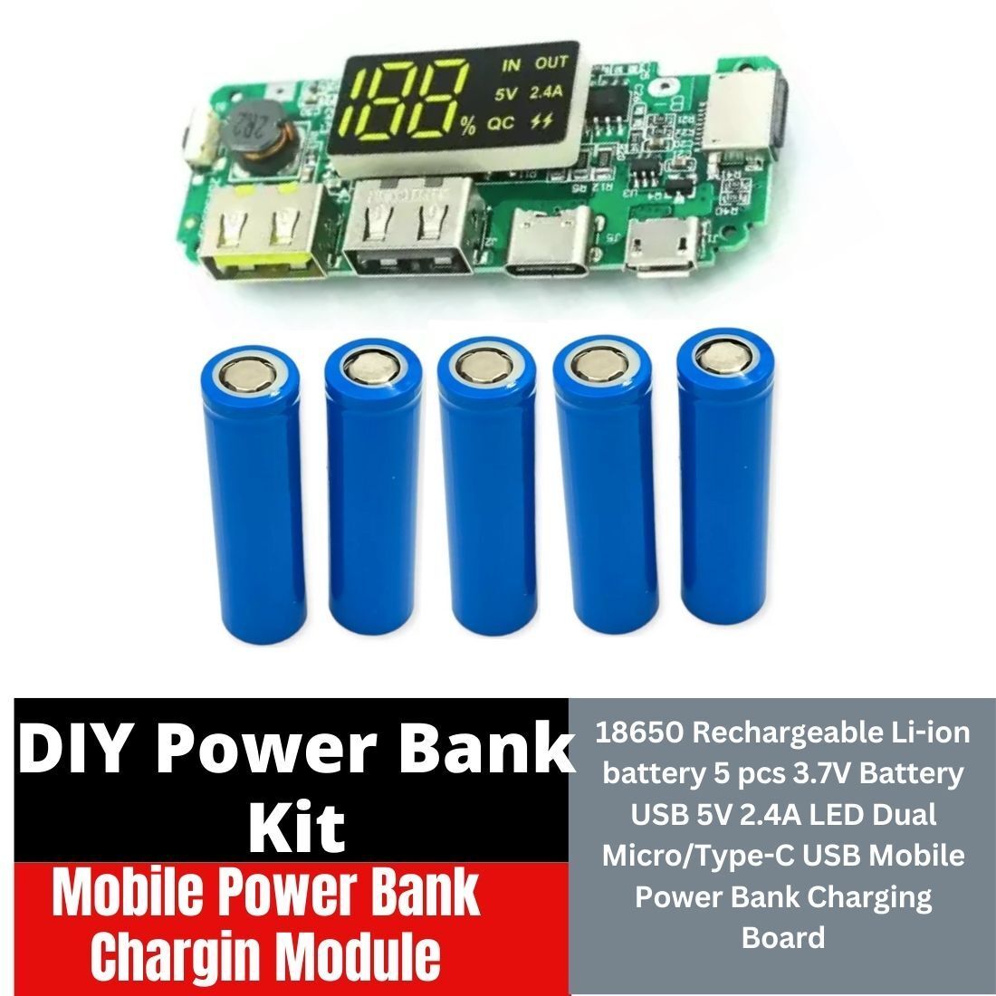 spire DIY POWER BANK MODULE KIT Charging Module Dual USB 5V 2.4A Type-C 2000 mAh 1E Electronic Components Electronic Hobby Kit-picture-20
