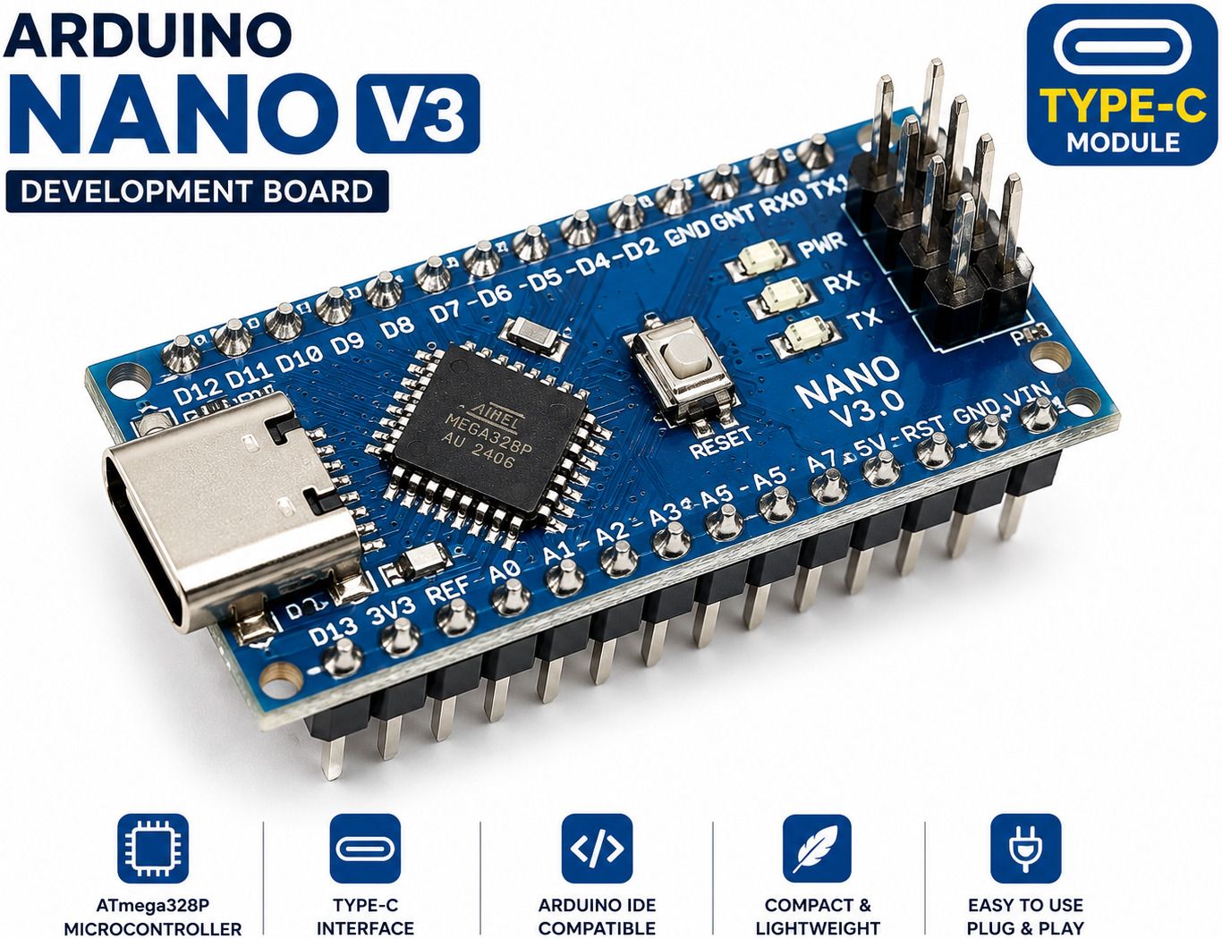 STEM Ard. Nano V3 Type-C ATmega328P Development Board for DIY Robotics Projects Micro Controller Board Electronic Hobby Kit-image-6