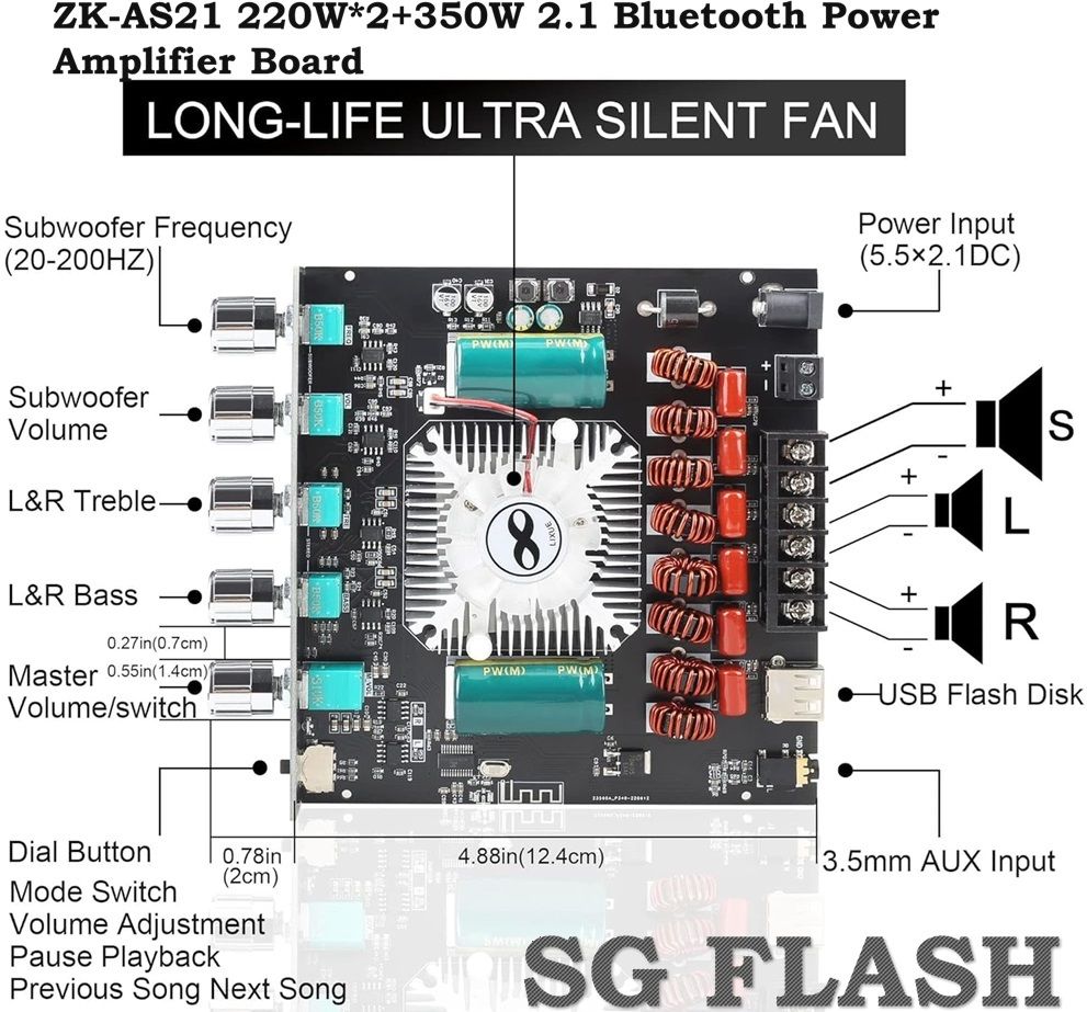 sg flash ZK-AS21 220W*2+350W 2.1 Bluetooth Power Amplifier Board Electronic Components Electronic Hobby Kit-picture-26