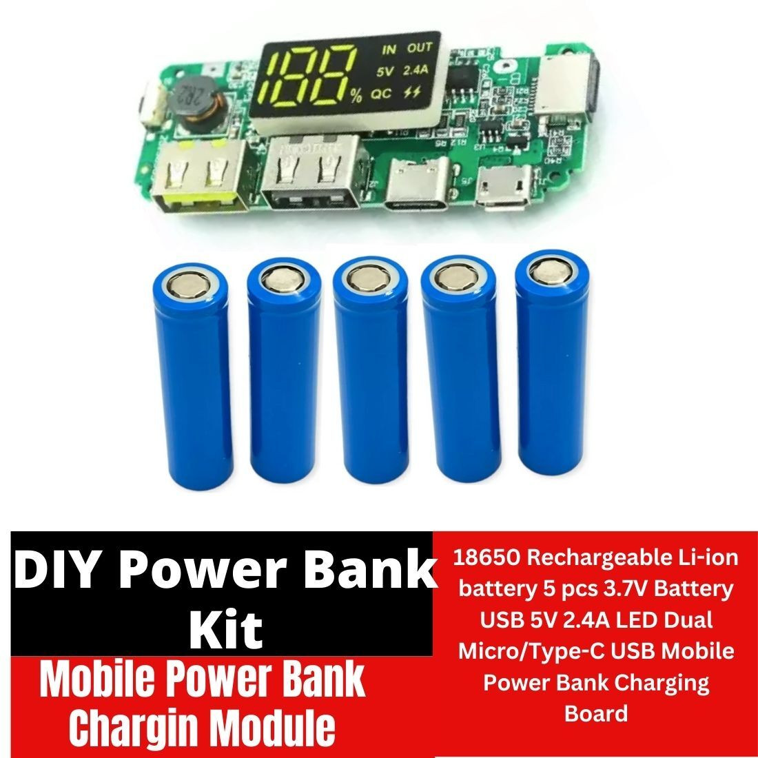 spire DIY POWER BANK MODULE KIT Charging Module Dual USB 5V 2.4A Type-C 2000 mAh 1D Electronic Components Electronic Hobby Kit image 1