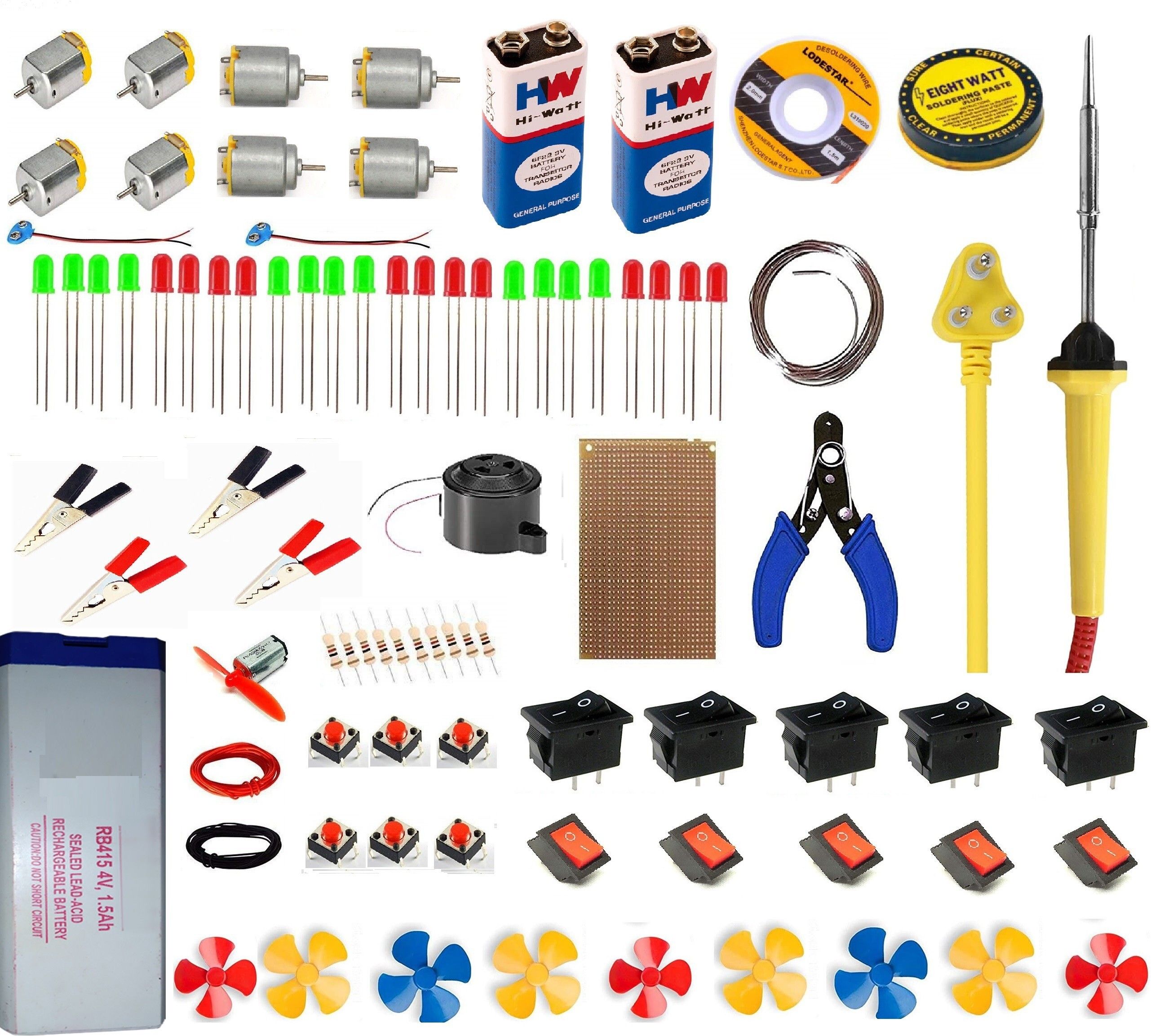 5 shape DC Motor, coreless drone motor Propeller, Switch, Snap connector, wire set and many more for DIY Science hobby kit Electronic Components Electronic Hobby Kit pack of 85 Motor Control Electronic Hobby Kit-image-1