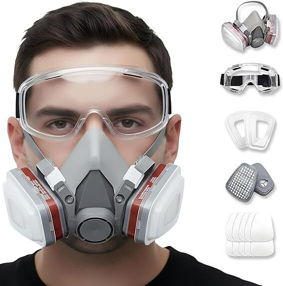 Gas Mask Respirator Set with Goggles for Spray Painting, Dust & Chemical Safety Elevation Training Mask-image-14