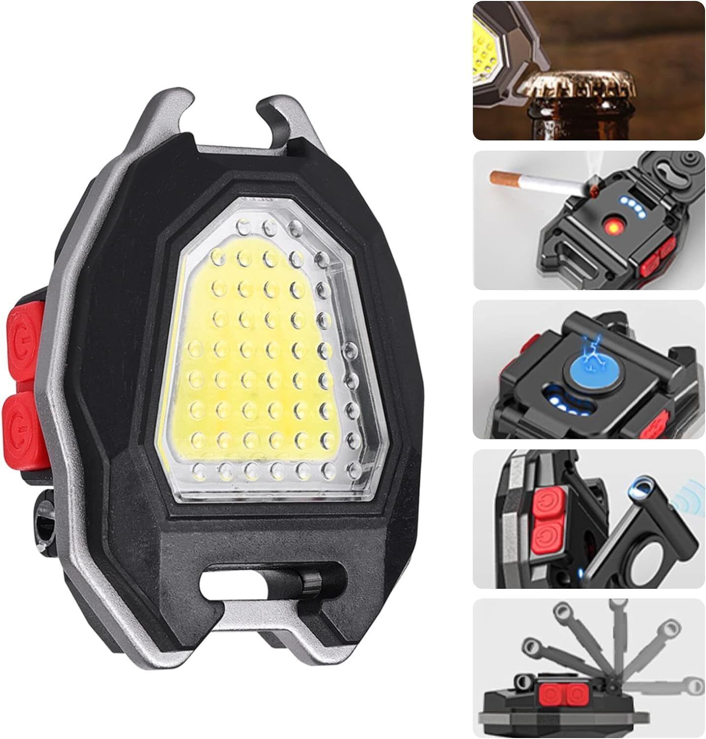 4 in 1 Keychain LED Rechargeable with Lighter,Whistles,Bottle Opener,Magnet Base Cam