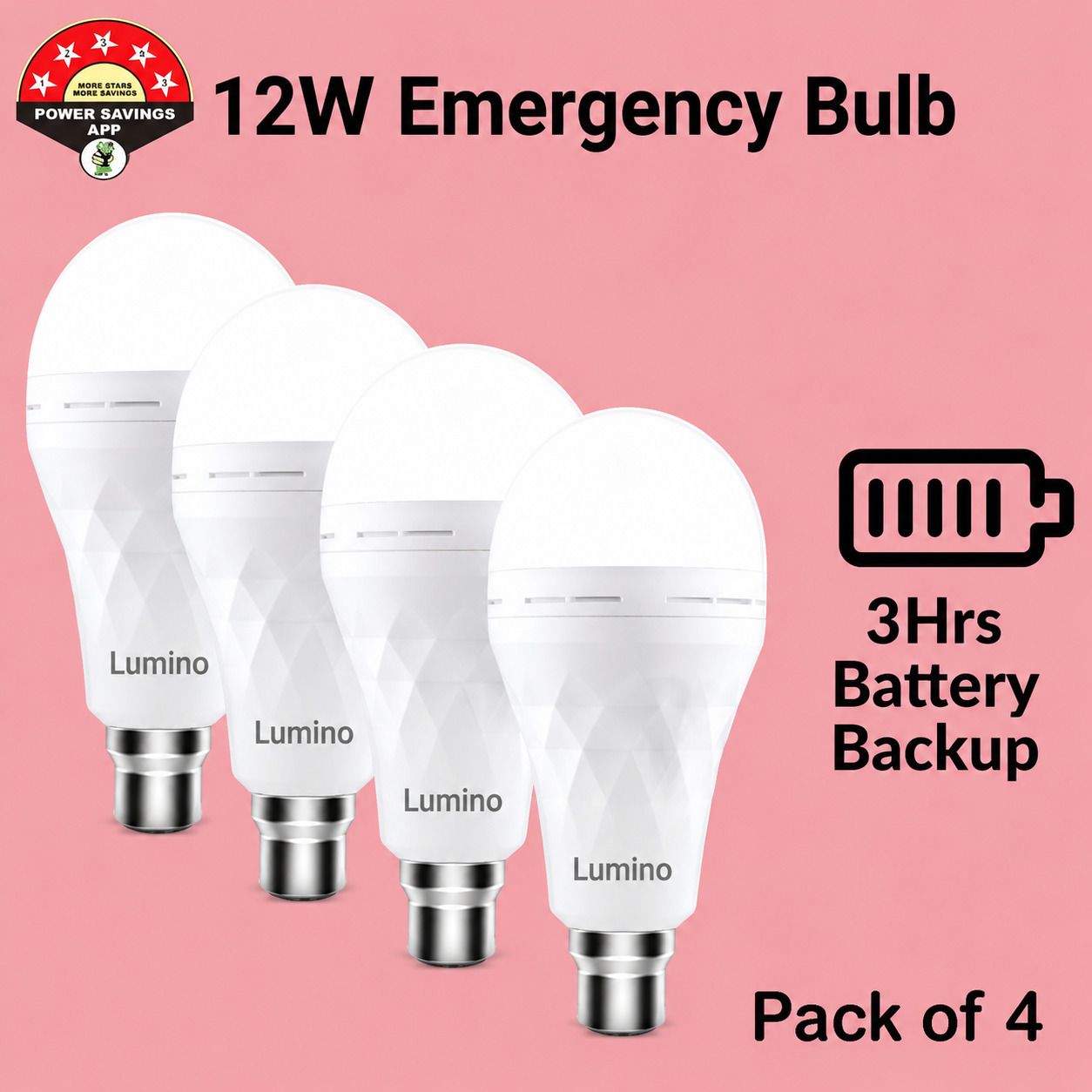 12W Emergency LED Bulb with Rechargeable Battery | 4H Backup | Pack of 4 4 hrs Bulb Emergency Light-image-25