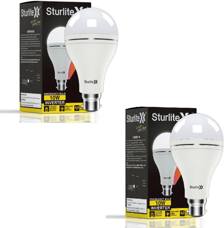 Inverter 10W LED Rechargeable| Battery Backup - (Pack of 2) 3 hrs Bulb Emergency Light