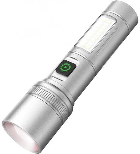 M15 Powerful Metal LED Zoomable 4 Modes Flashlight, Super Bright Cree with COB 8 hrs Torch Emergency Light-image-11