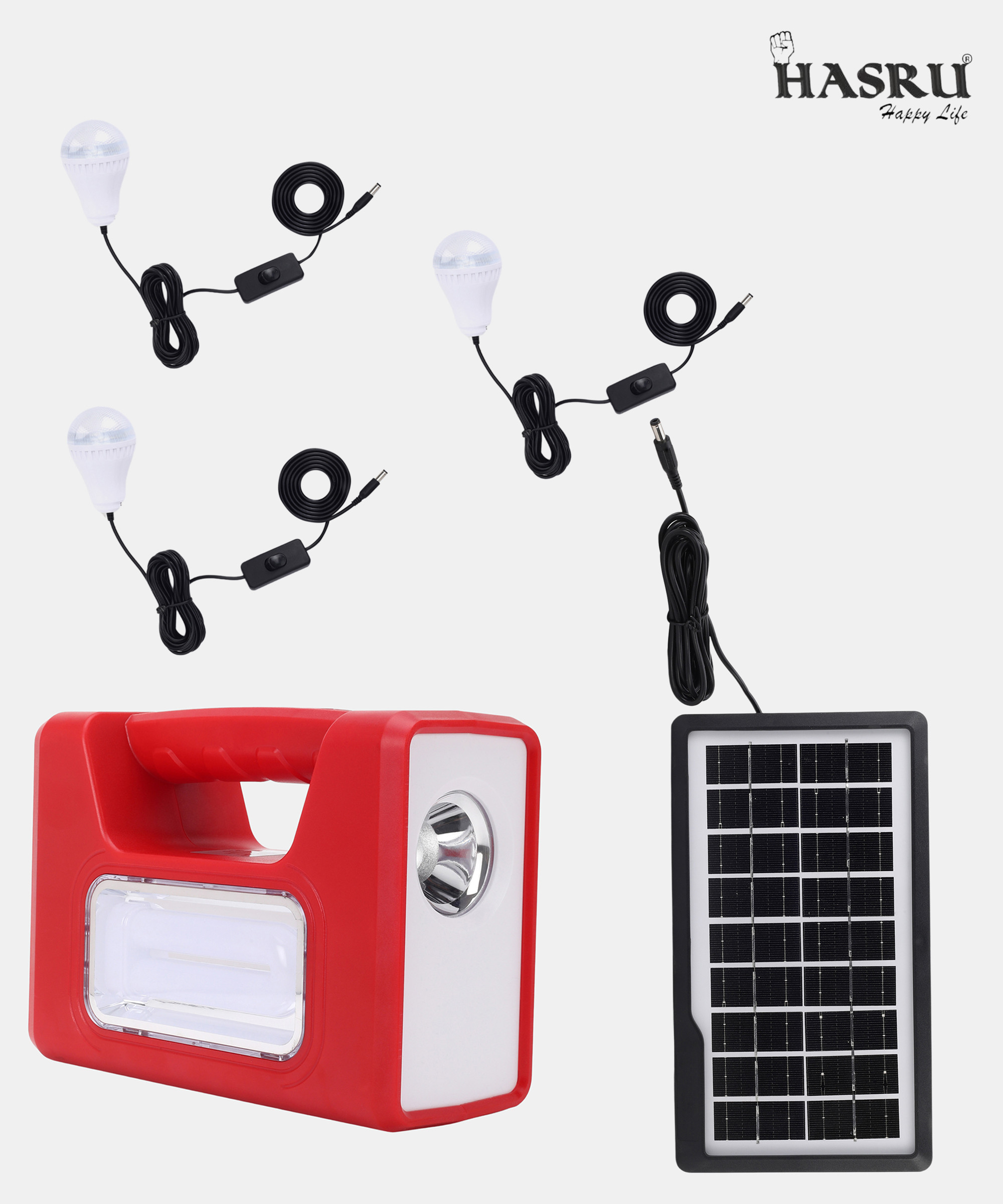hasru 1290 Portable Inverter with 3 LED Bulbs with Solar PANEL 6 hrs Torch Emergency Light image 1