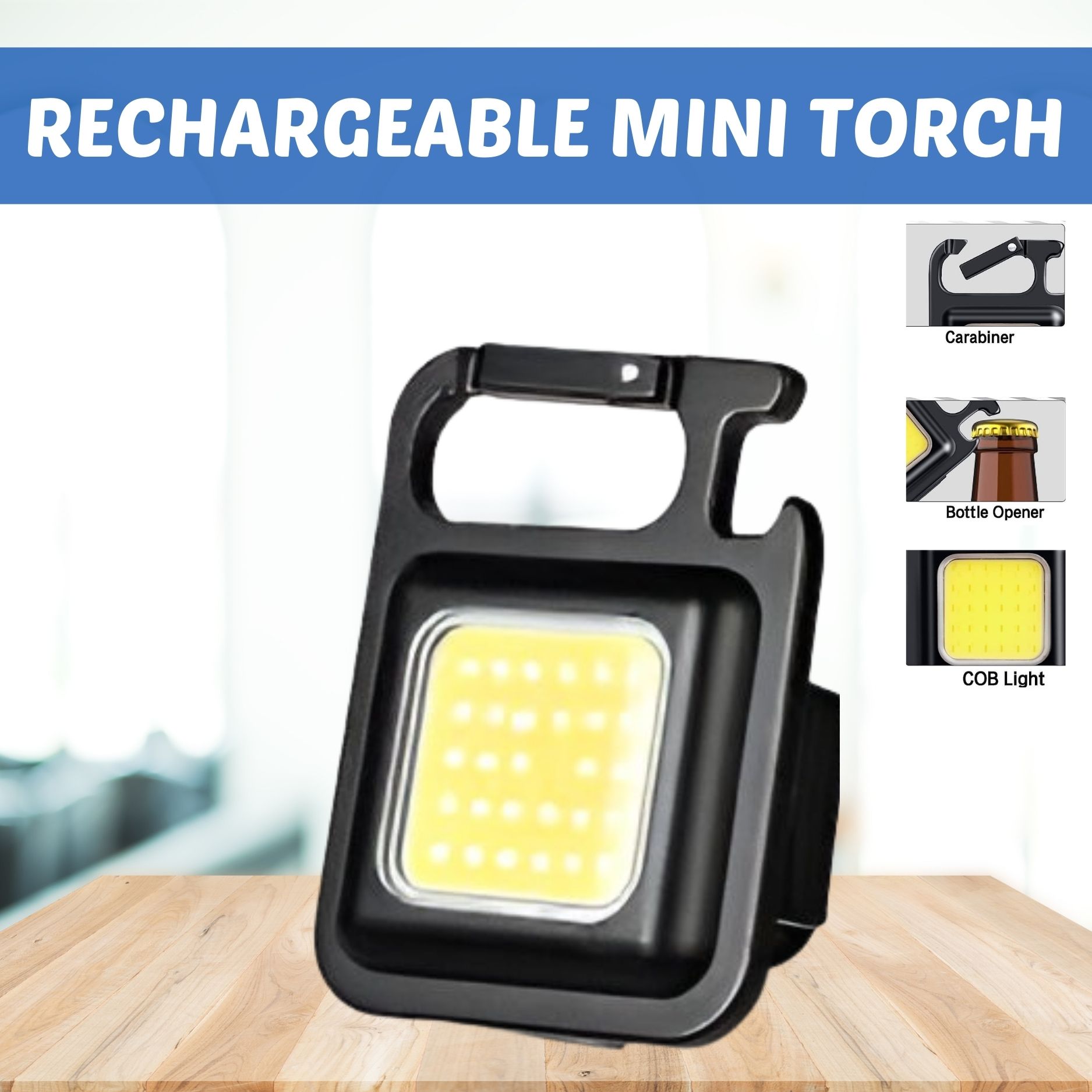 sacro Rechargeable Small (COBB Light) With Keychain and 4 Hours Battery LifeD355 4 hrs Torch Emergency Light-picture-6
