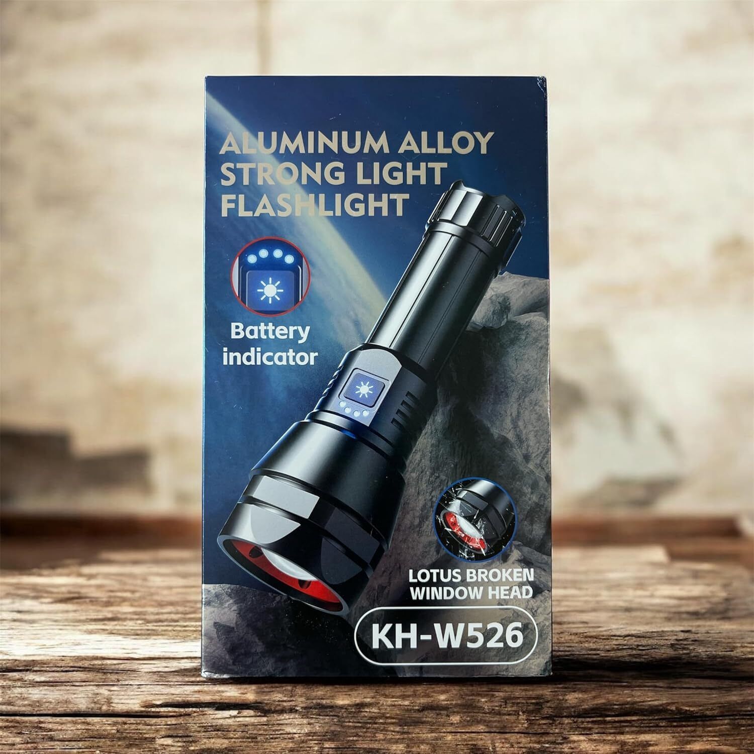 Aluminum Alloy Strong Light Flashlight, Battery Indicator,(KH - W526) 4 hrs Torch Emergency Light-image-48
