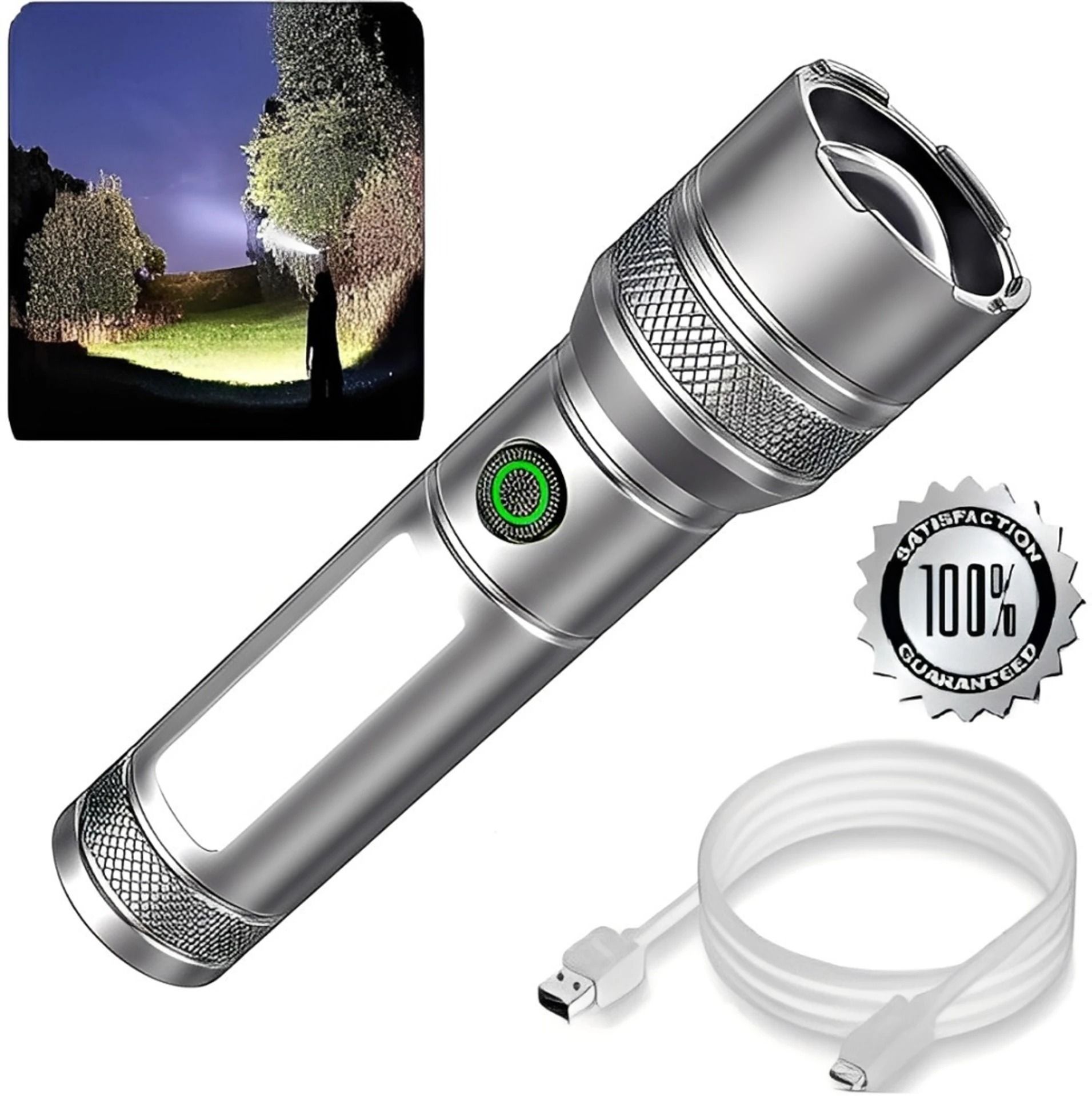 m15 High Power Zoomable Flashlight USB Rechargeable Torch 5 hrs Torch Emergency Light-image-8
