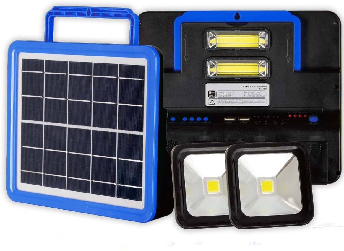 smuf Portable Bluetooth Inverter + 2 Bulb + Solar Plate + Speaker + Mobile Charging 8 hrs Flood Lamp Emergency Light image 1