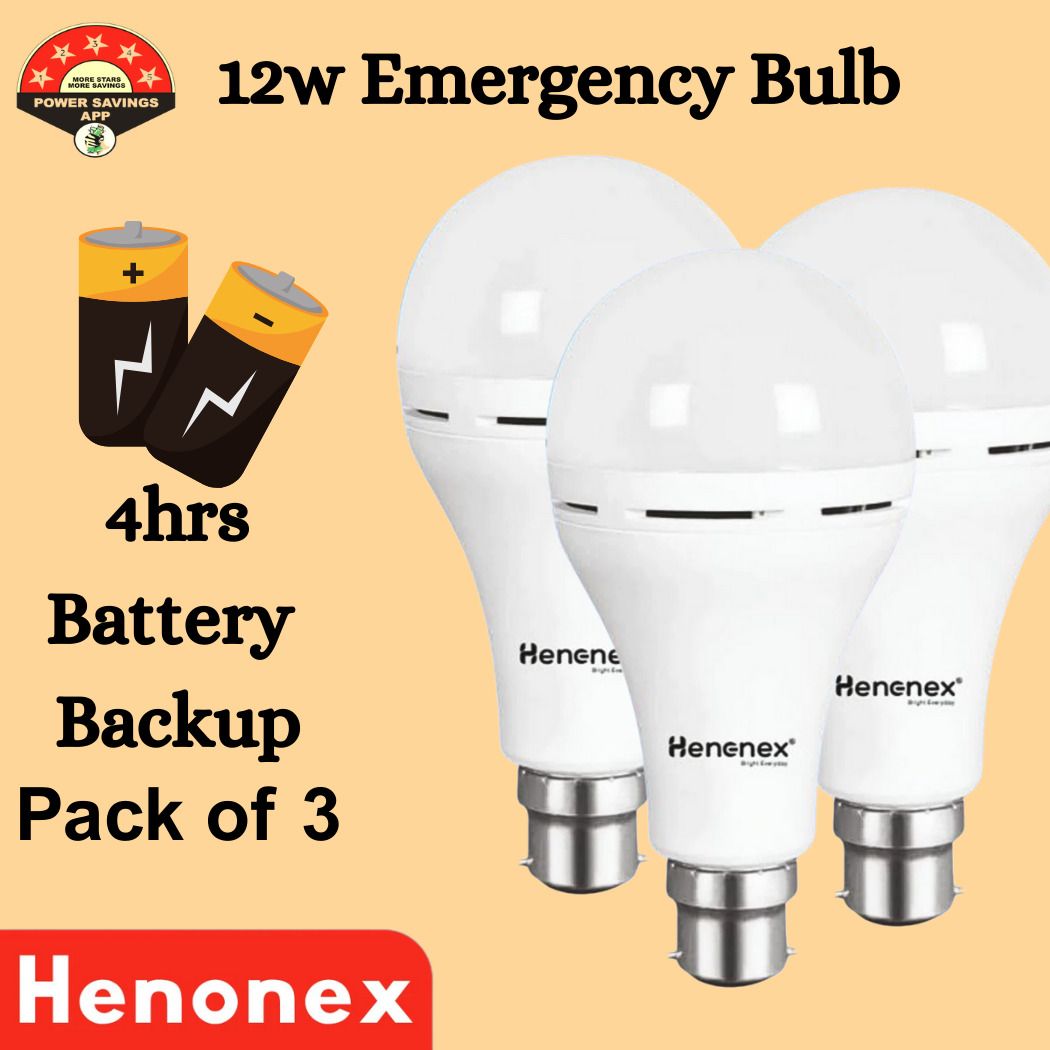 Bulbs 12W | Set of 3 | Bright White | Low Heat 2 hrs Bulb Emergency Light