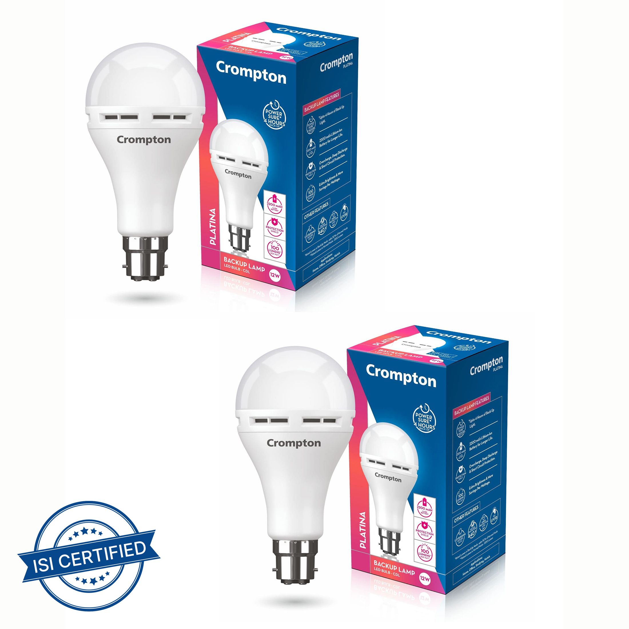 crompton 12W B22 WHITE EMERGENCY LED BULB PACK OF-02 4 hrs Bulb Emergency Light-picture-19