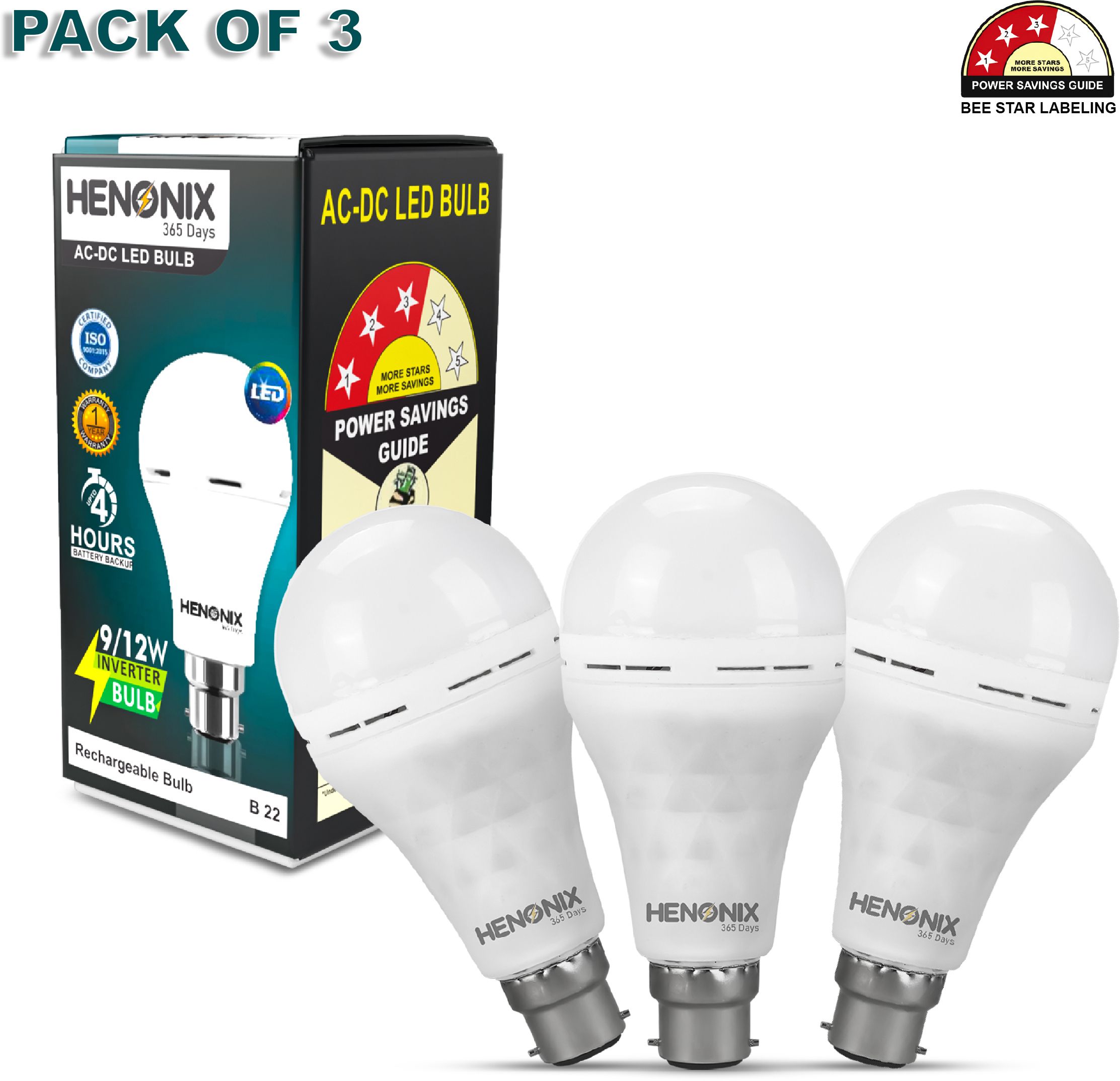 Bright 12W LED Bulb Combo – Set of 3 4 hrs Bulb Emergency Light