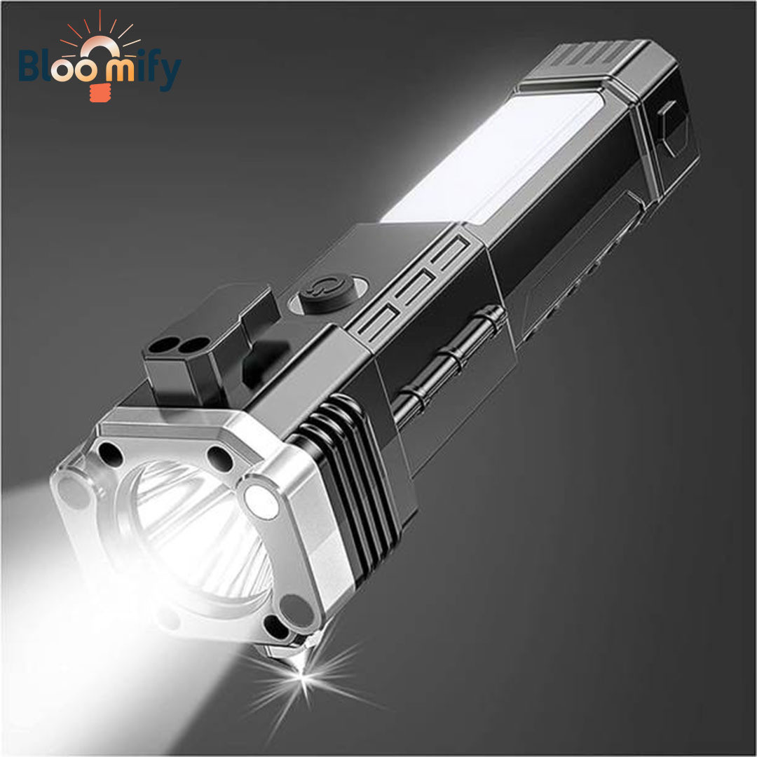 bloomify BMT-H66 Rechargeable LED Flashlight: Hammer, Window Breaker & Seatbelt Cutter 5 hrs Torch Emergency Light image 1