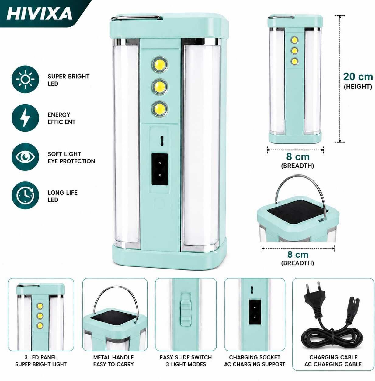 hivixa Rechargeable Solar Emergency Light - Lantern with Handle 8 Hours Working 8 hrs Lantern Emergency Light-picture-0