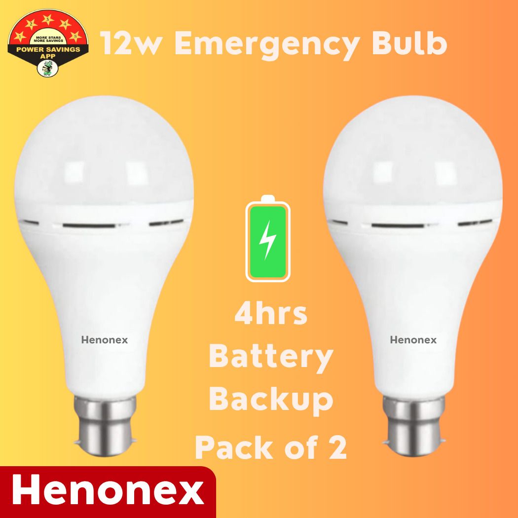 12 Watt Emergency Backup Bulbs LED Rechargeable 2 Pieces 4 hrs Bulb Emergency Light