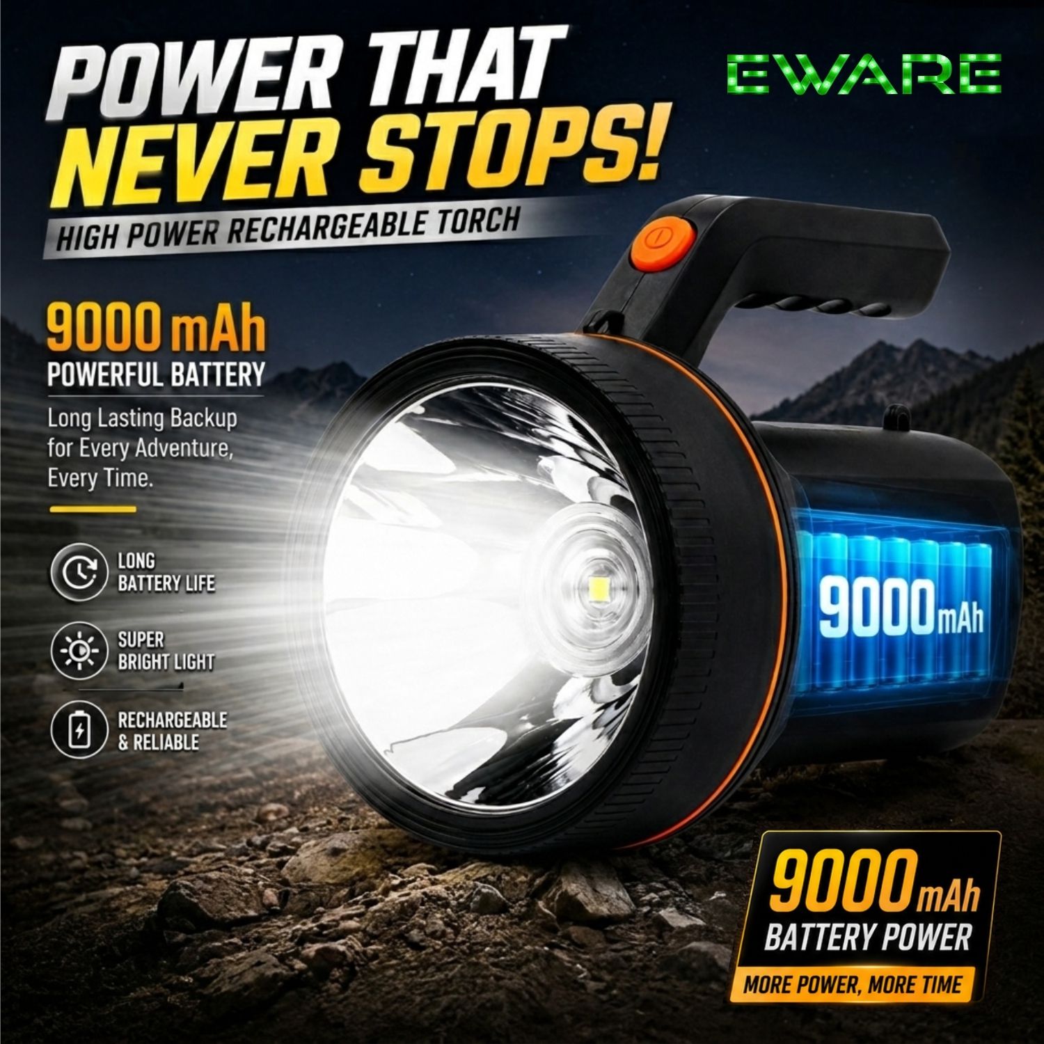 High Brightness Long Range LED Searchlight with Rechargeable Battery 9000mAh 5 hrs Torch Emergency Light-image-41