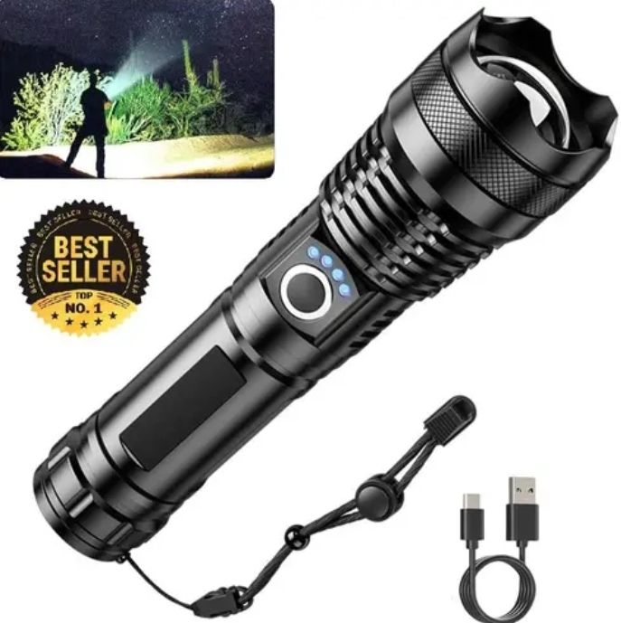 983 Rechargeable Led Metal Zoomable 5 Mode Flashlight/Torch Light 8 hrs Torch Emergency Light-image-28