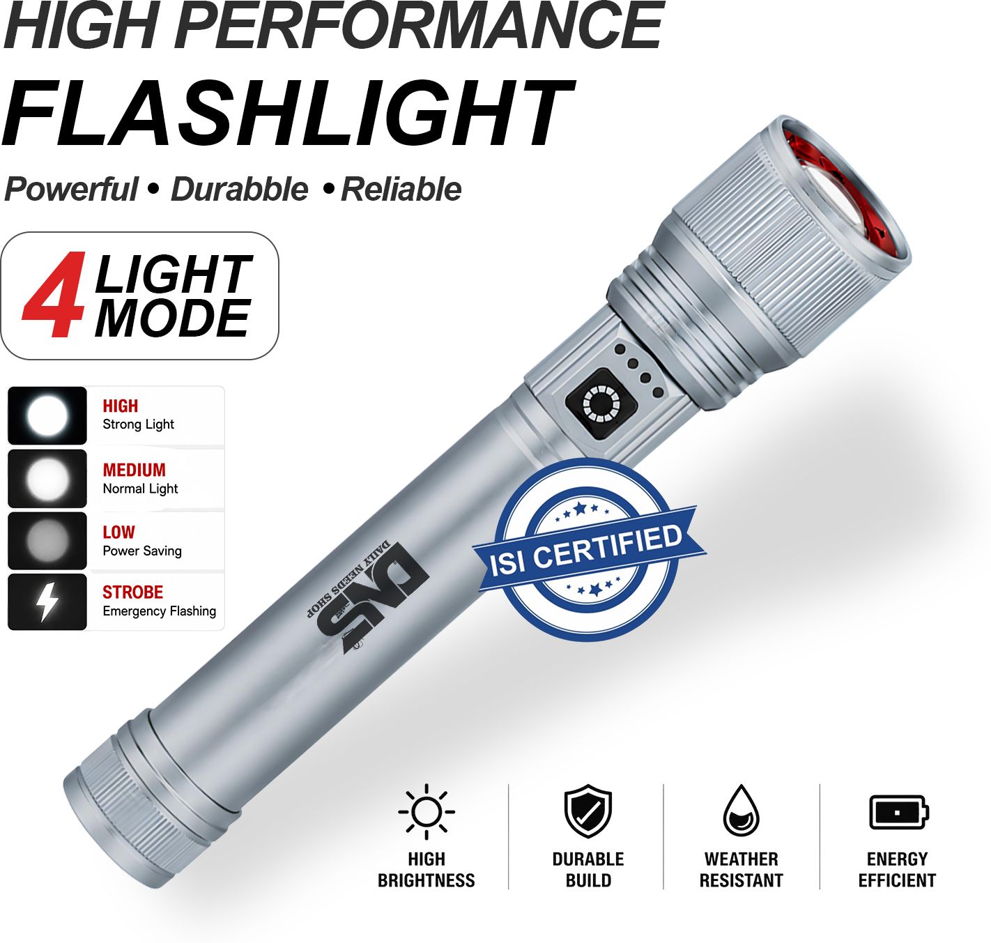 Rechargeable Long Range LED Search Flashlight Type-C 4000mAh 6 hrs Torch Emergency Light-image-42