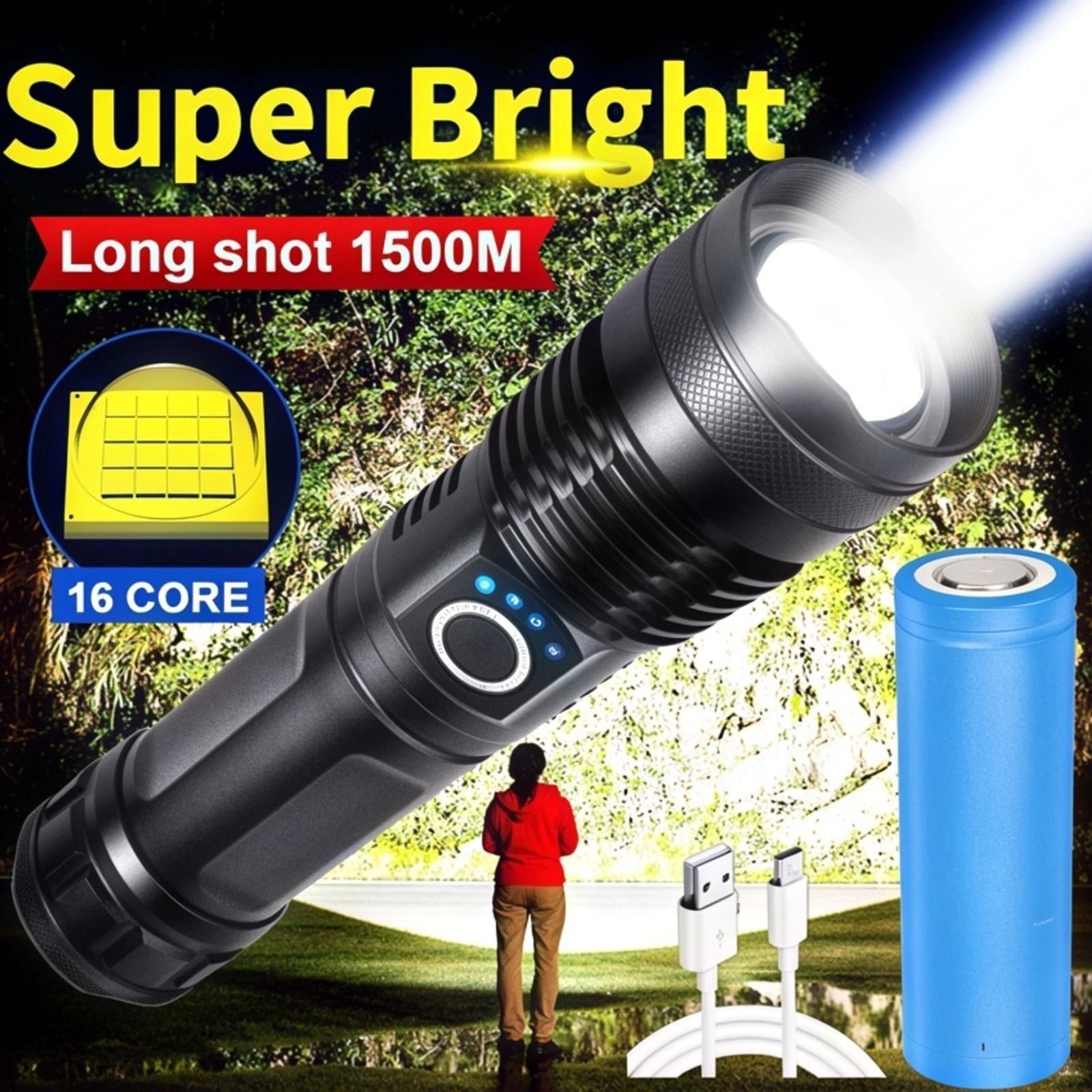 Rechargeable LED Flashlight High Lumens 5 Modes, medium / low/ sos Mode Powerful Torch-image-16