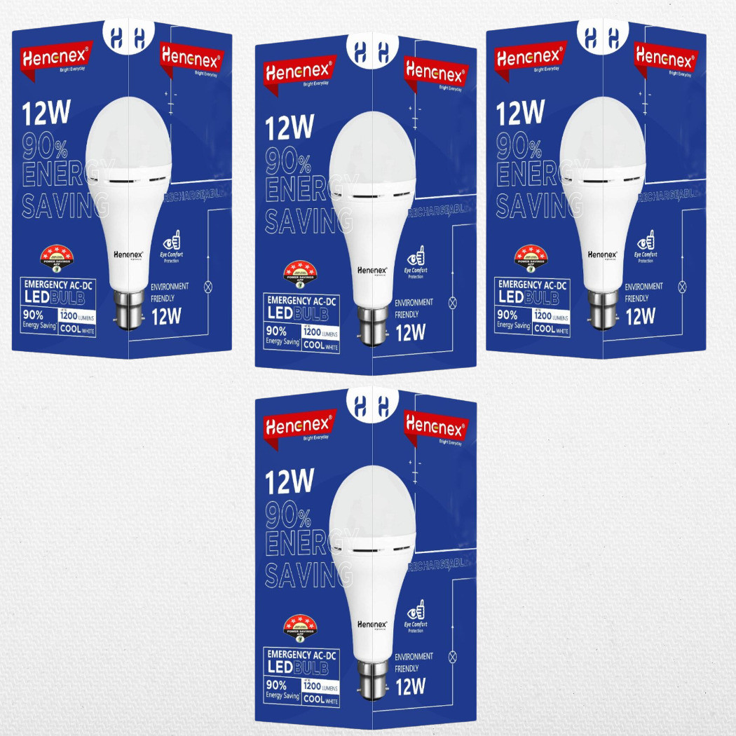 henonex 12W Emergency Bulbs with Rechargeable Battery | Set of 4 for Home Backup 4 hrs Bulb Emergency Light image 1