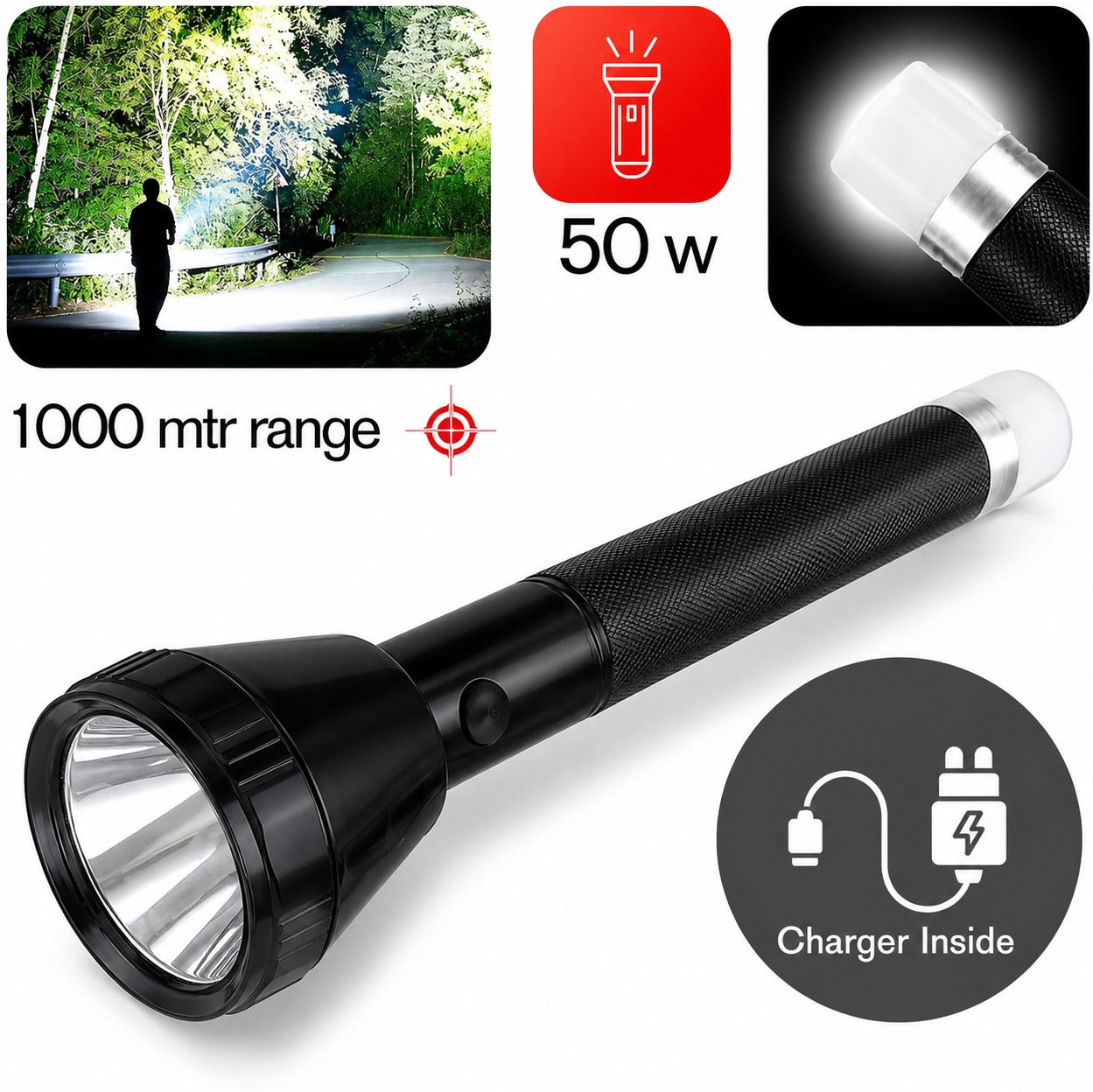90250 Ultra Bright Rechargeable LED Torch Light with Long Range Powerful 8 hrs Torch Emergency Light-image-44