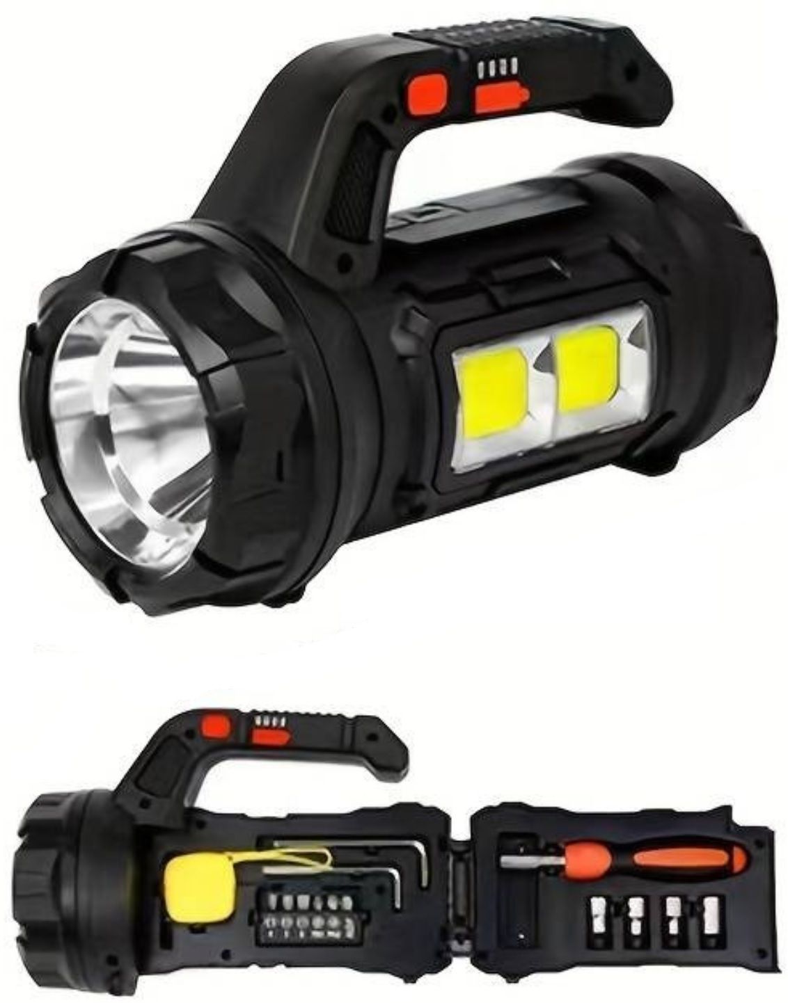 Multi Function Hand Light Rechargeable LED Flashlight-Black 10 hrs Torch Emergency Light-image-31