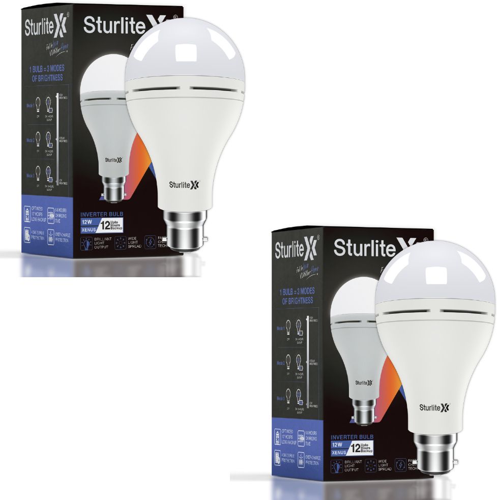 Xenus (3 in 1) 12W Rechargeable LED Inverter Bulb (Pack of 2) 12 hrs Bulb Emergency Light