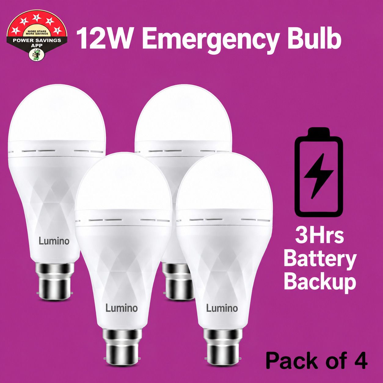 12W Emergency Bulb for Home Office Use | Rechargeable | Pack of 4 4 hrs Bulb Emergency Light-image-10