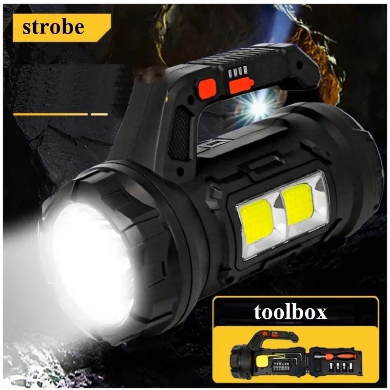 Multi Functional SOS Light With Tool Box Long Range Torch Light-Black 10 hrs Torch Emergency Light-image-40