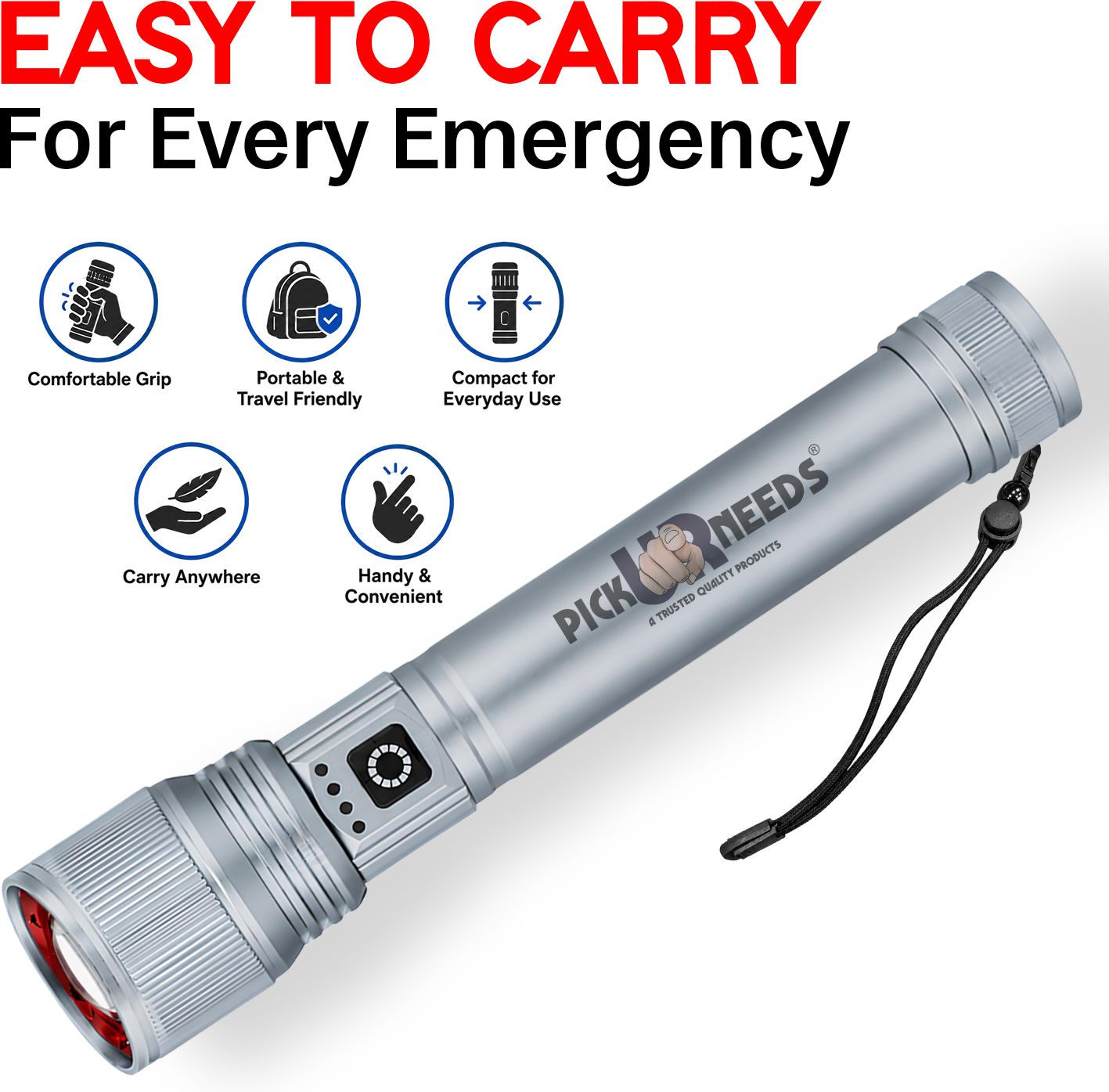 Metal Rechargeable Zoomable Searchlight with 4 Lightning Modes & Type-C Charging 6 hrs Torch Emergency Light-image-24