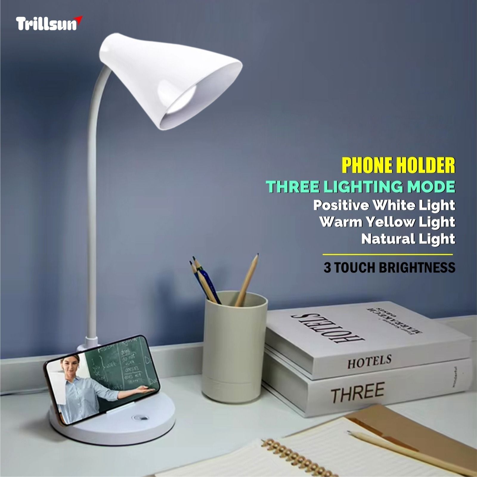Rechargeable Led Desk Lamp with 3 Multi Color LED Touch Sensor Lamp 5 hrs Flood Lamp Emergency Light
