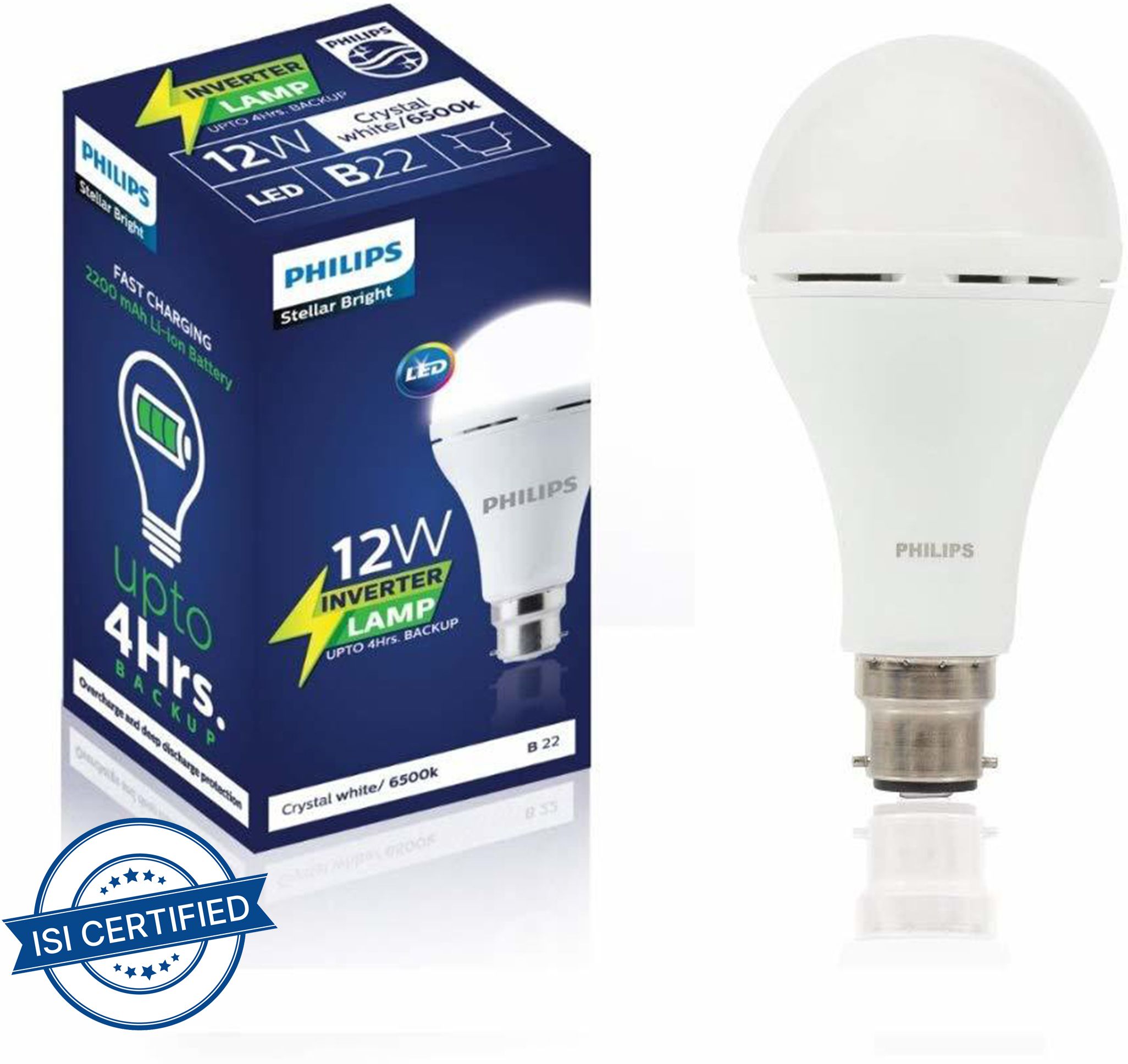 Inverter 12 Watt Rechargeable LED for Home, Cool Daylight, Base B22 4 hrs Bulb Emergency Light-image-14