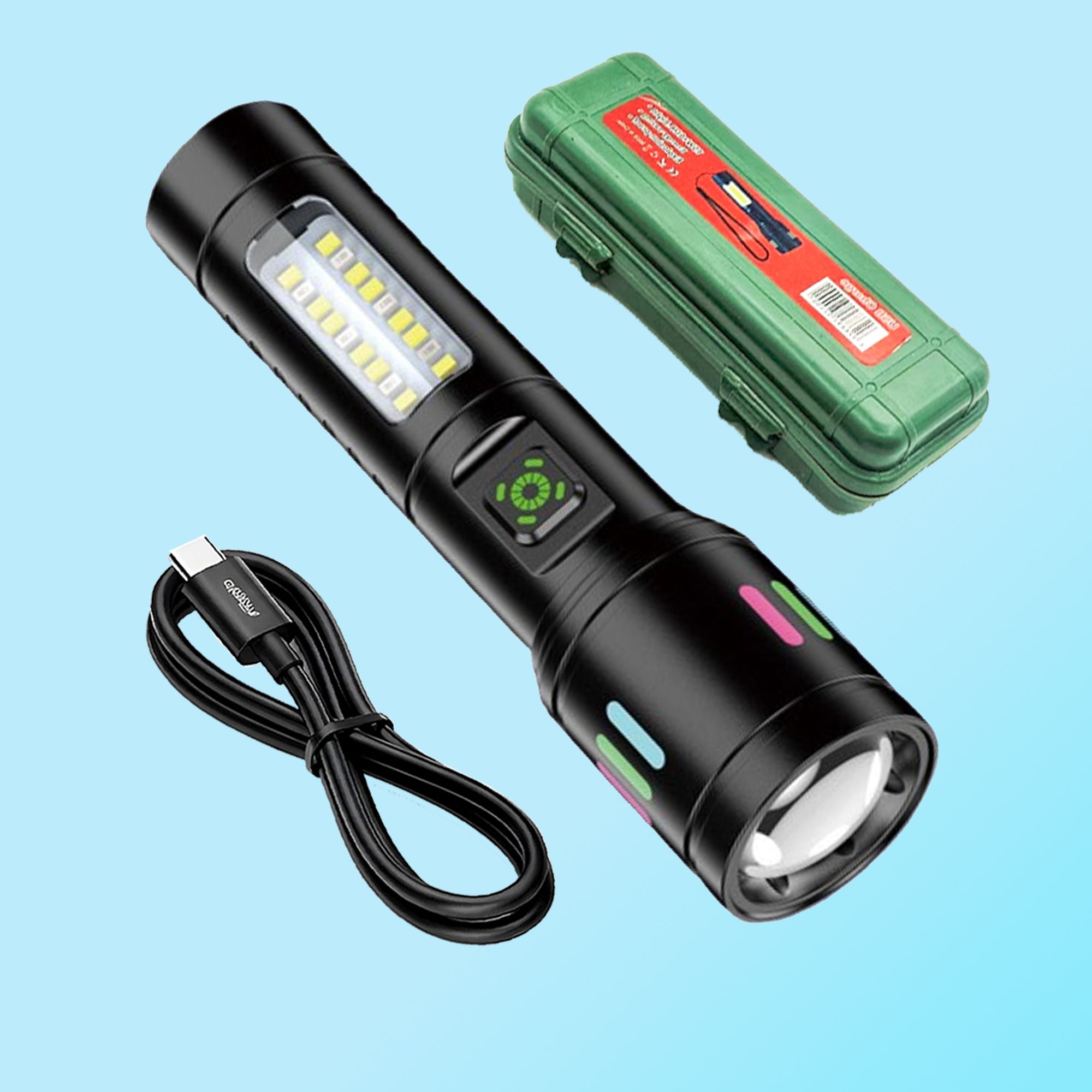 Shockproof LED Torch with Zoom and COB Strip 3 hrs Torch Emergency Light-image-38